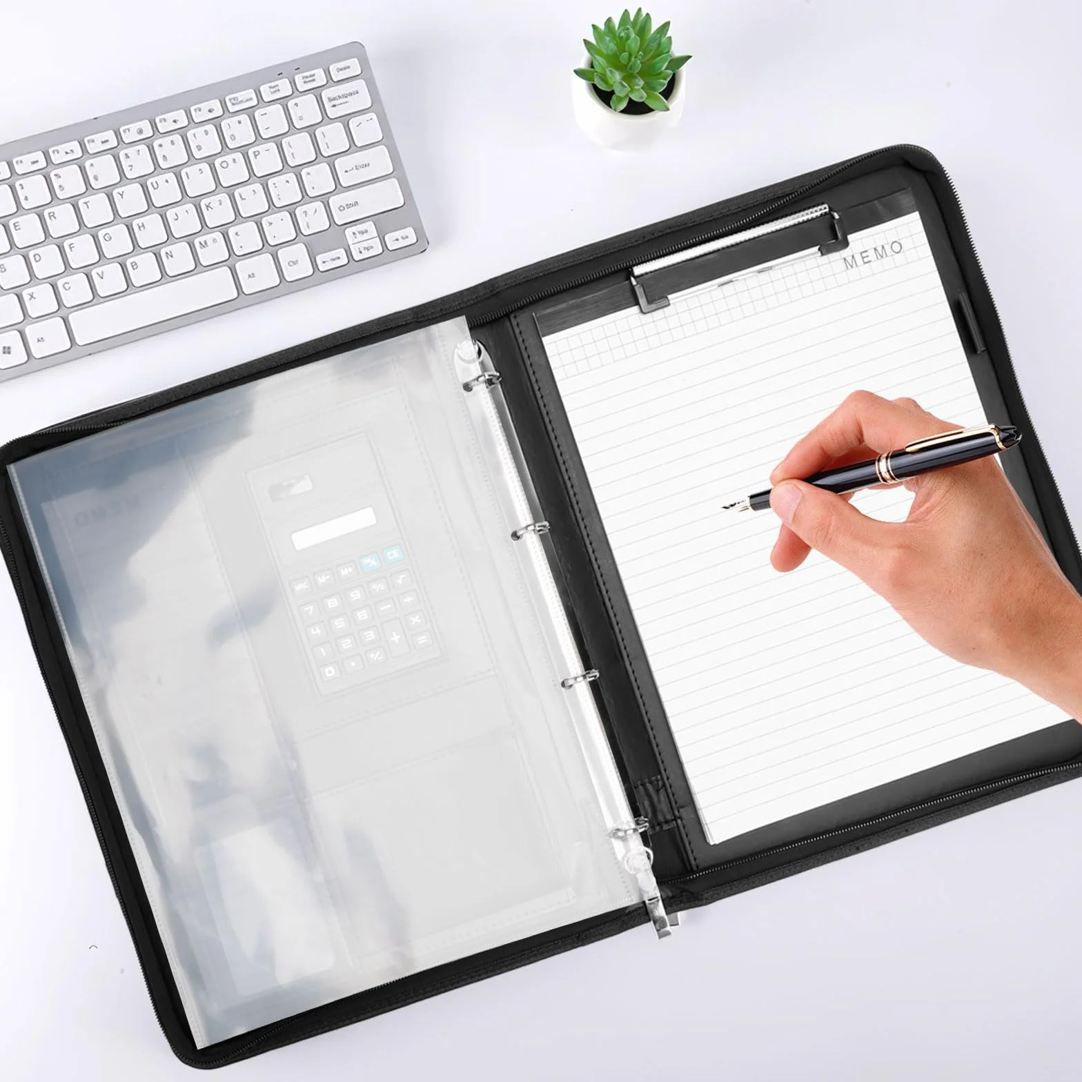 Cartella Portadocumenti A4 in Pelle con Calcolatrice, Tasca per Tablet, Organizer Ufficio e Scuola