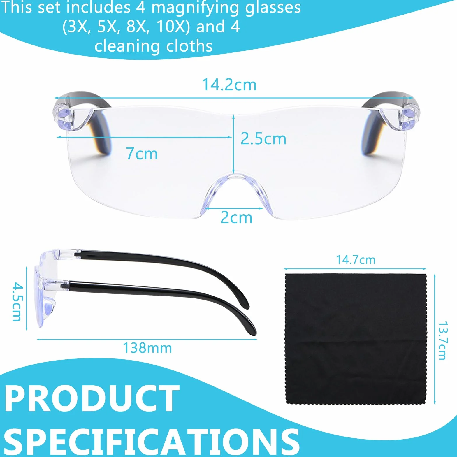 Occhiali Ingrandimento 4 Pezzi 300% 500% 800% 1000% Anti Luce Blu Lettura Lavori Artigianato