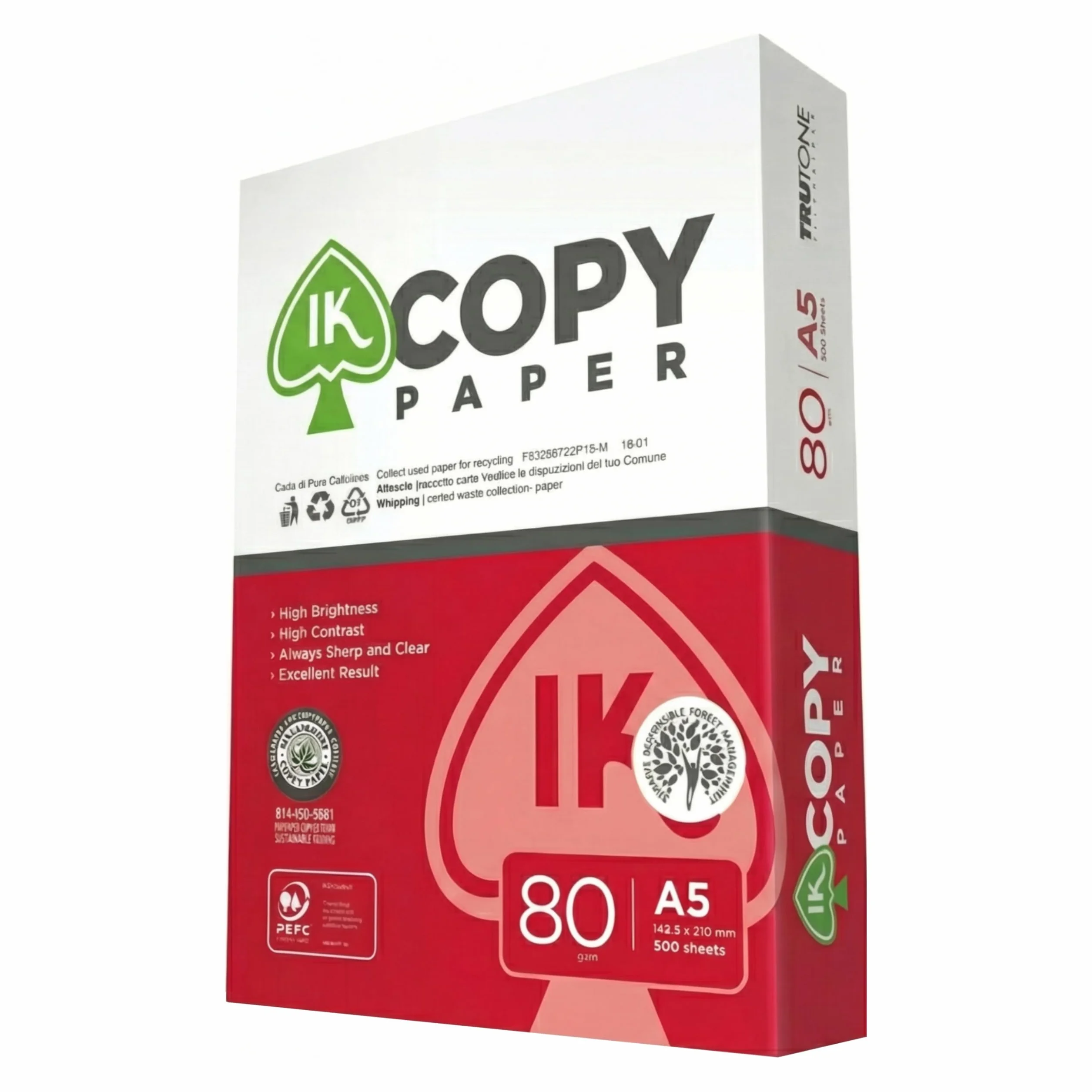 Carta A5 per Stampante 80gr 10 Risme 500 Fogli 148,5x210 mm Bianca