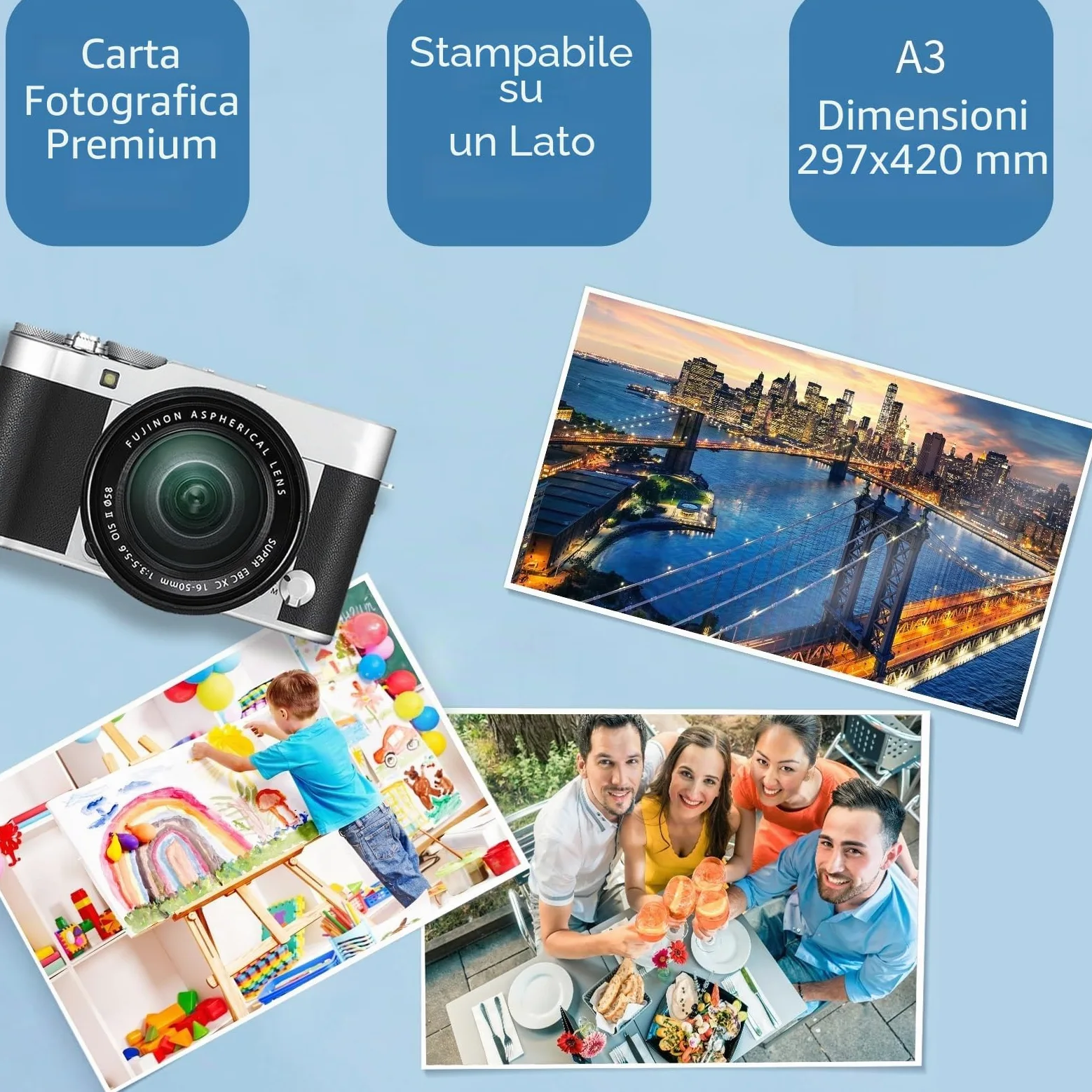 A3 Plus A3+ 13x19 Carta fotografica lucida spessa - 260 g/m² 60 fogli di carta per getto d'inchiostro per stampa di biglietti, stampa fotografica, stampe fai-da-te
