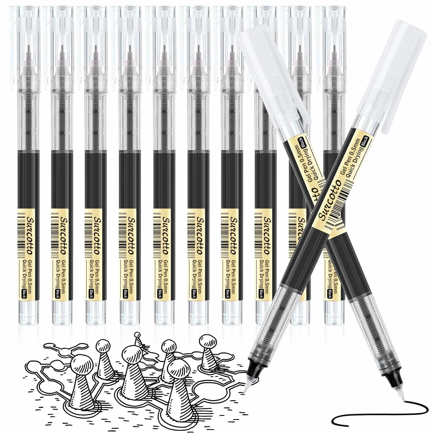 Surcotto Penne Gel Nere 0,5 mm Asciugatura Ultra Rapida per Scrivere, Disegnare e Delineare