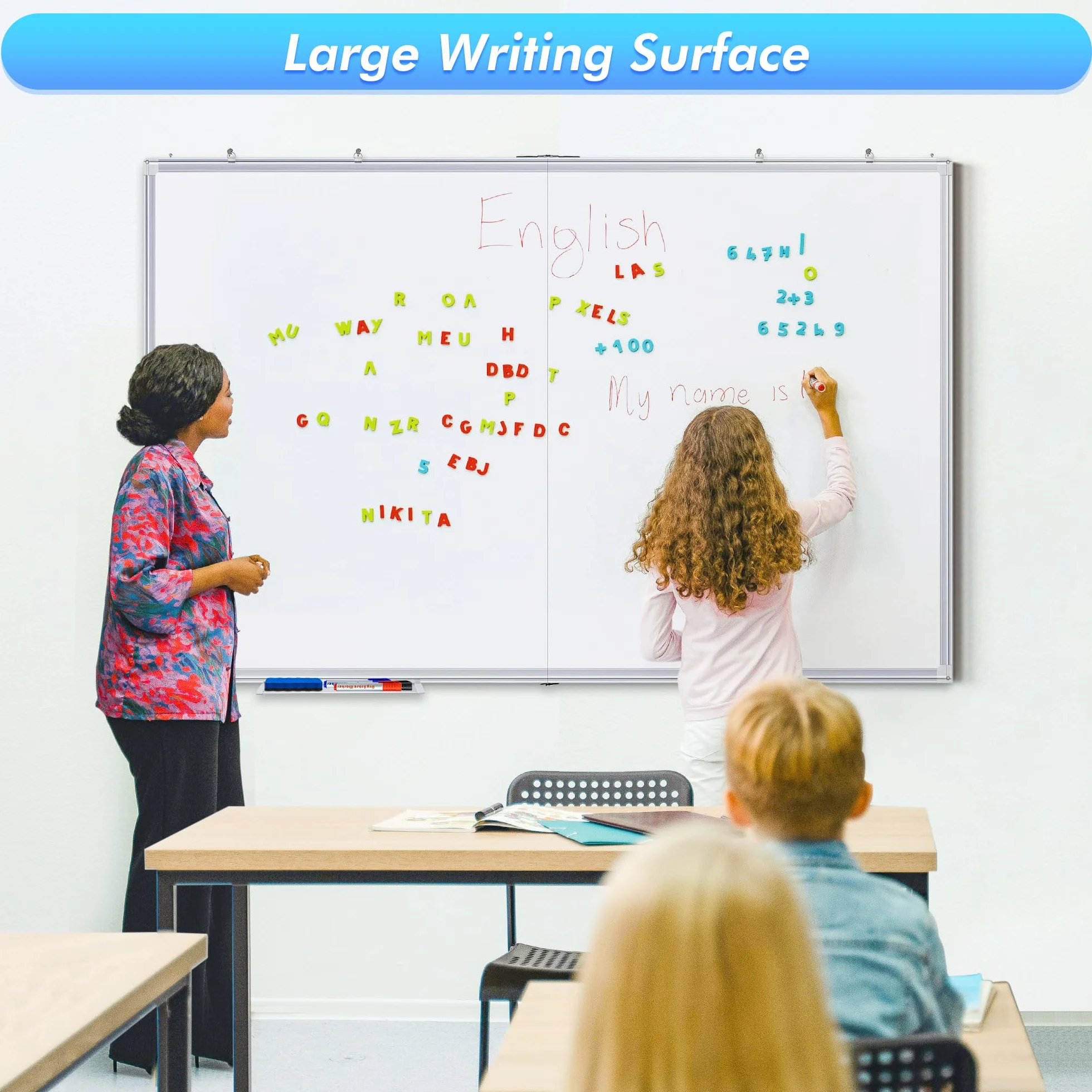 Maxtek Lavagna Magnetica da Parete 180 x 120 cm, Grande Lavagna Cancellabile, Cornice in Alluminio, Whiteboard con Porta-pennarelli, Bacheca con Accessori Facile da Montare per Ufficio, Scuola, Casa