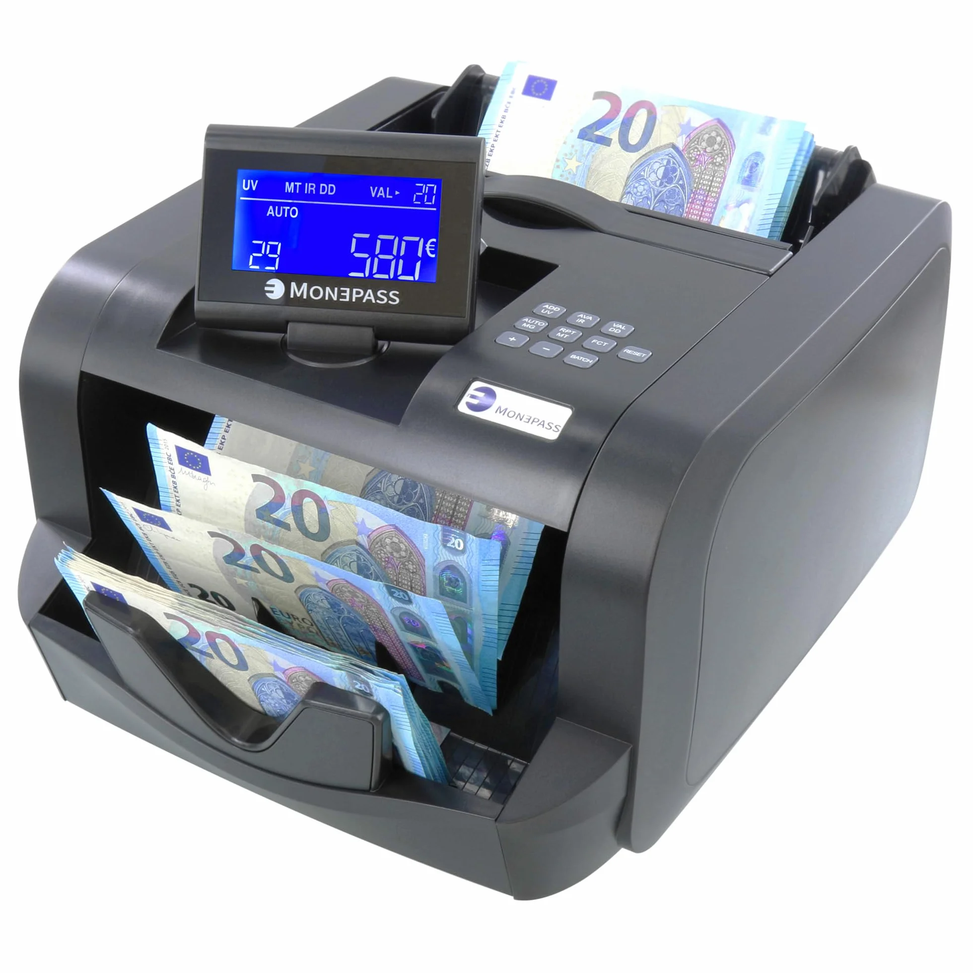 Monepass France - Contabanconote + Valorizer su registro ordinato, quintuple rilevamento UV/MGI/MGT/IR/2D, garanzia 2 anni