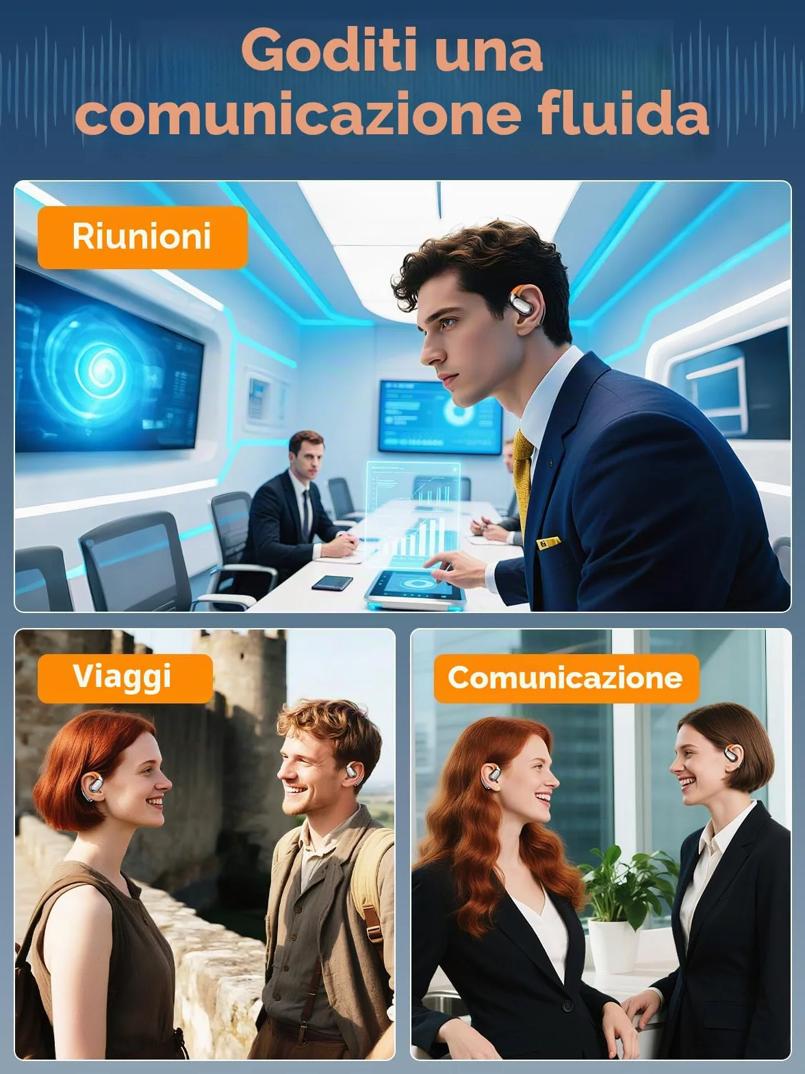 2026 AI Cuffie Traduzione Simultanea, Auricolari Traduttore Simultaneo Bluetooth 5.4, 4 in1 Traduttore Simultaneo Vocale 60 ore con ENC, 150 Lingue Auricolari Traduttori Istantanei Vocali Gratuite