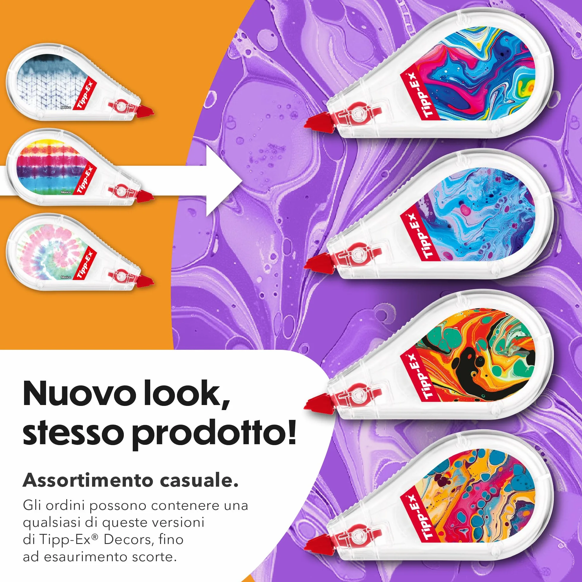Tipp-Ex Correttori a Nastro Mini Pocket Mouse 6 Pezzi, 2 Design Hydro Dipping, 4 Classici