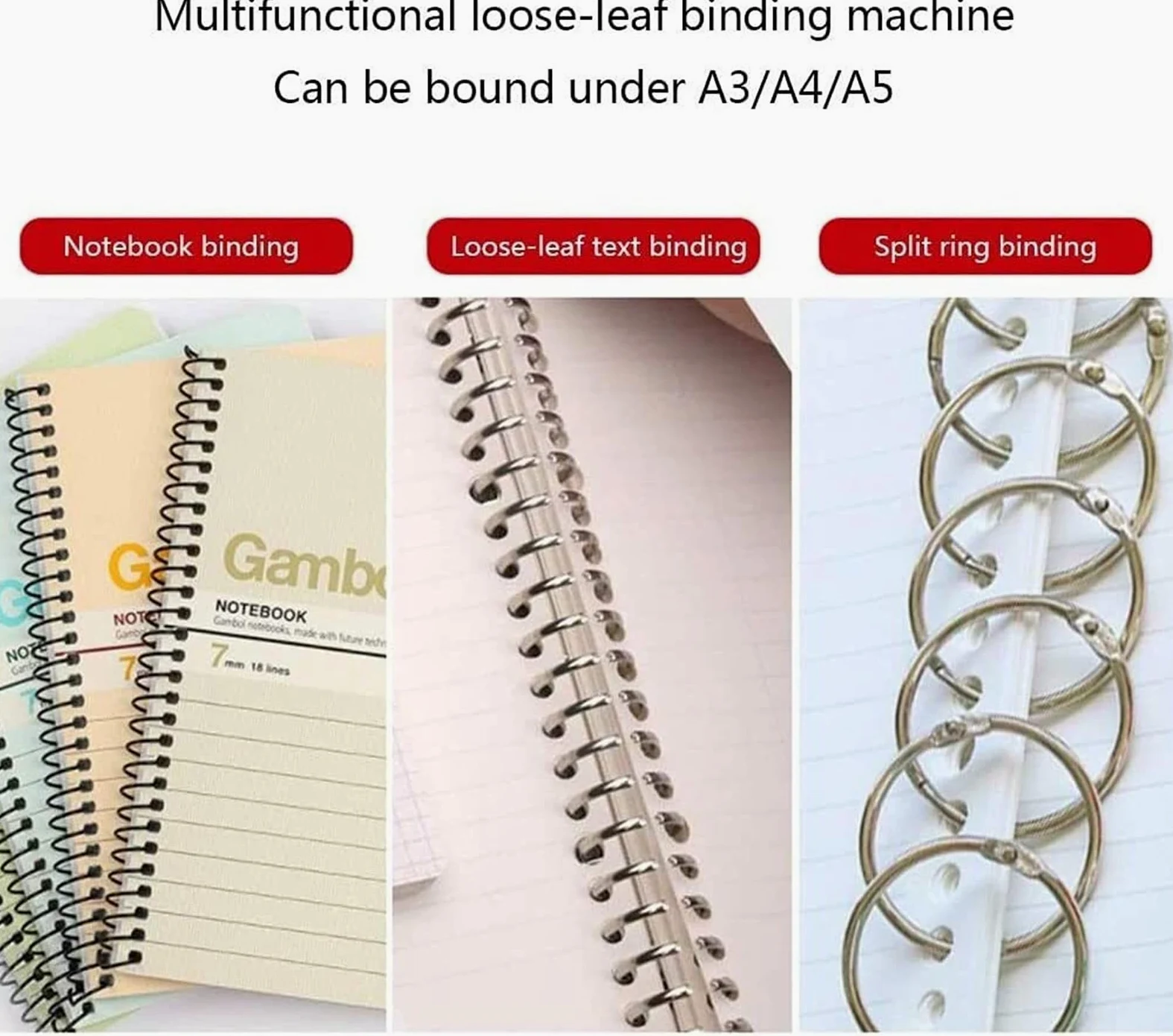 Accessori per Ufficio, rilegatrice per carichi Pesanti, Clip Rigida, Anello di Apertura, punzonatrice, Calendario, Libretto, taccuino e rilegatrice a Bobina Singola da 30 Fori (col