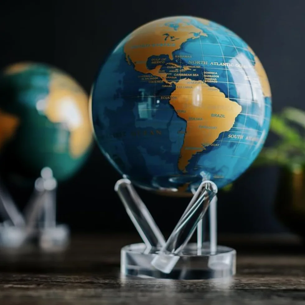 MOVA Globes Blu Ceruleo e Oro Signature (6") | Mappamondo Auto-Rotante a Energia Luminosa |Silenzioso, Senza Batterie né Fili |Decorazione da Scrivania o Idea Regalo Globo Spazio