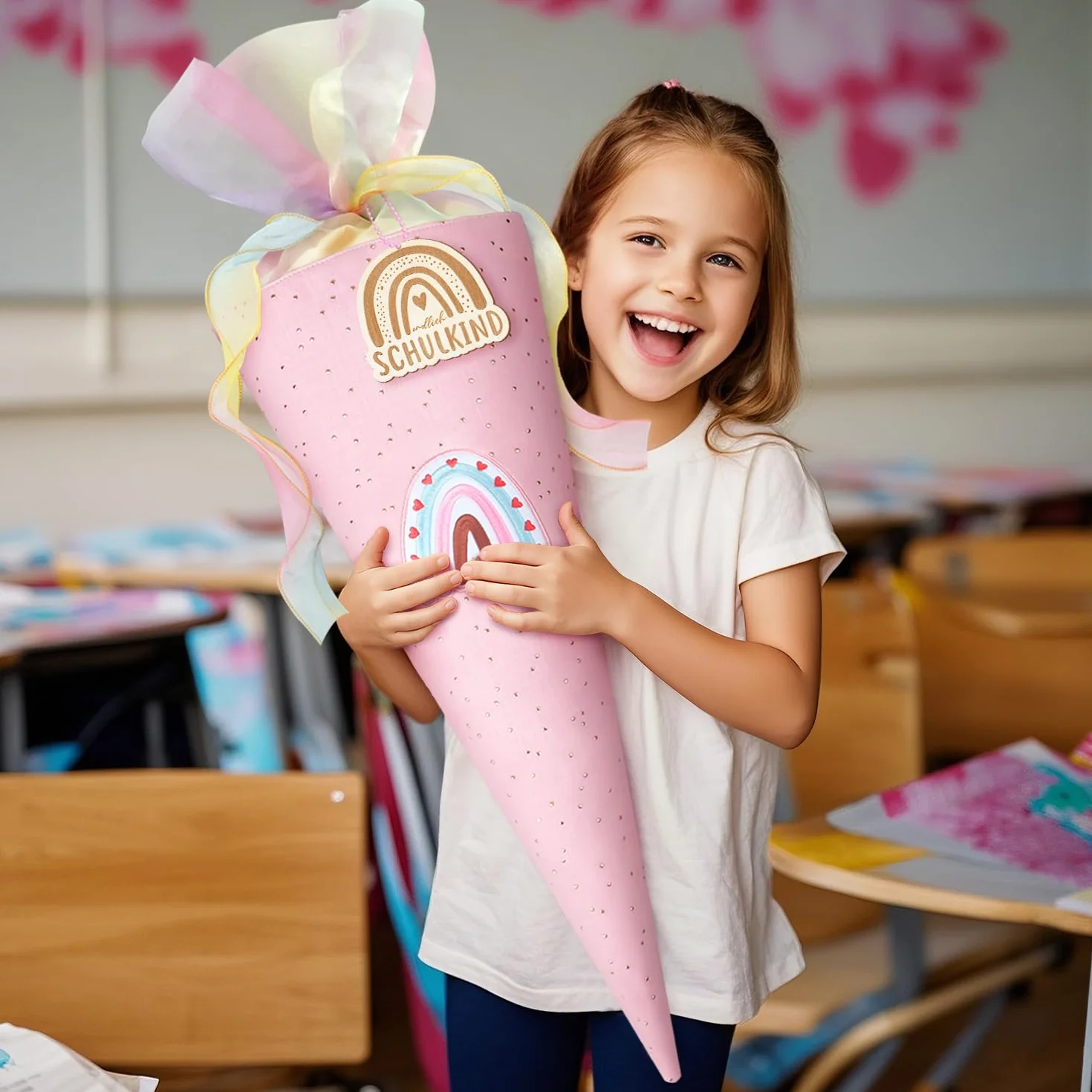 Inizio della scuola, grande sacchetto di zucchero, rosa