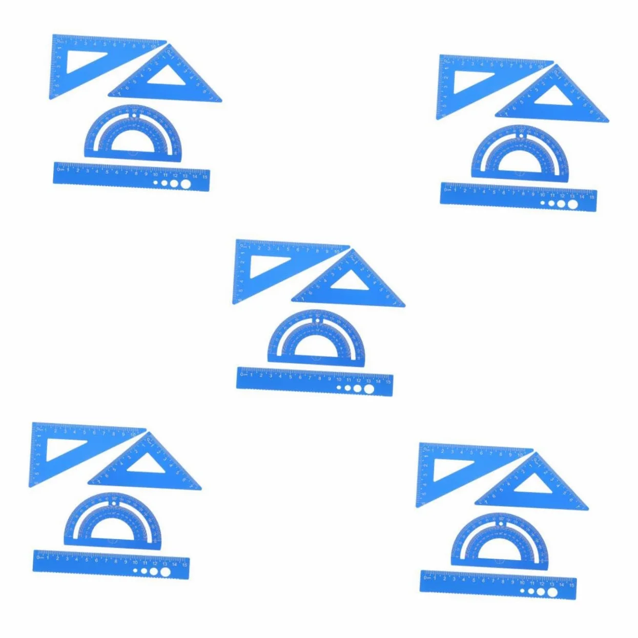 Angoily 5 Set Set di gust sovrano di precisione triangolo geometrico scuola classe fornitura di disegni di architettura righello triangolare da disegno professionale Lega di alluminio Blu
