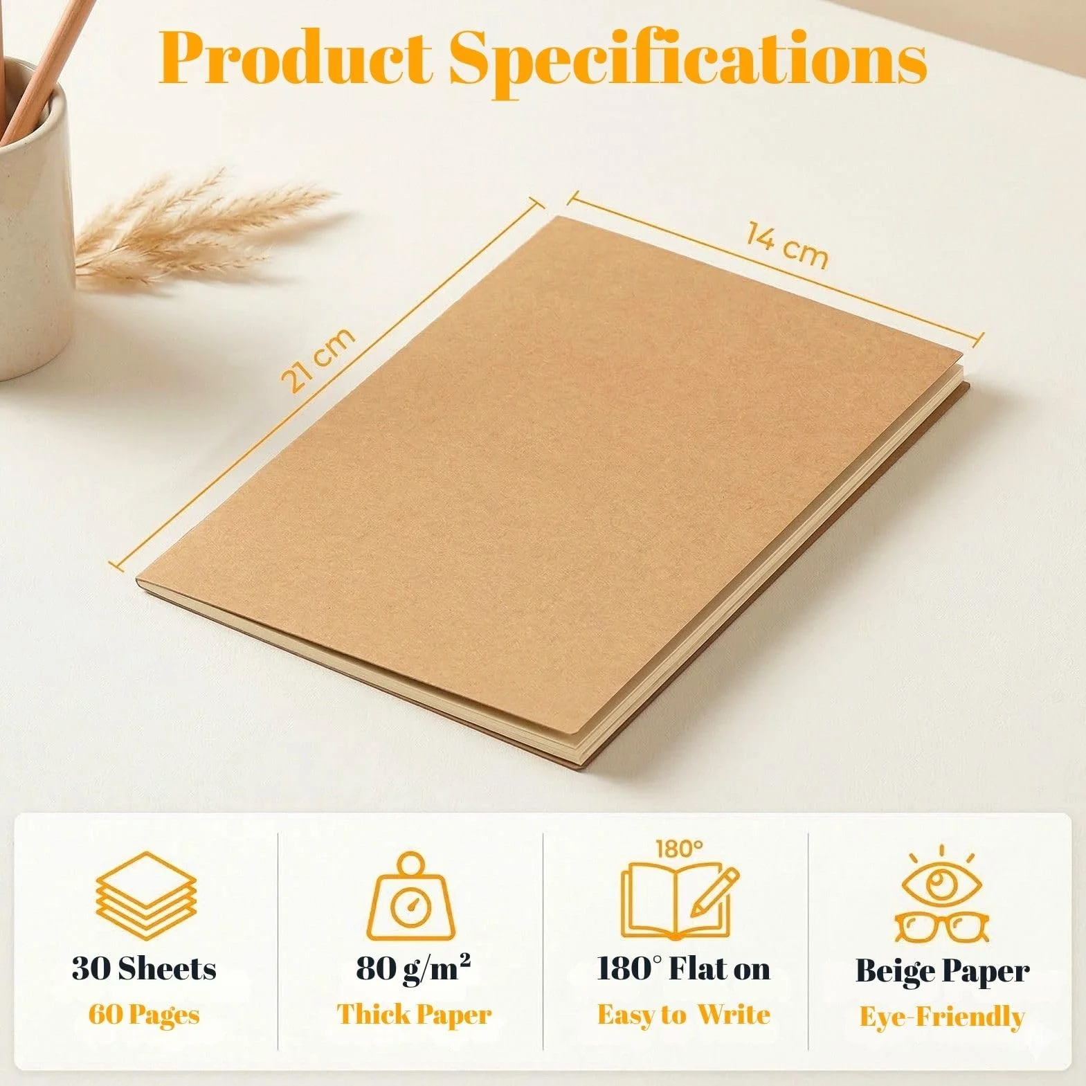 VEESUN Quaderni A5, 50 Pack Pagine Quadretti, Taccuini per Scuola | Ufficio e Viaggio Blocco Note Multifunzionale con Copertina Kraft, Regalo di Cartoleria per Back to School, Studenti e Adulti
