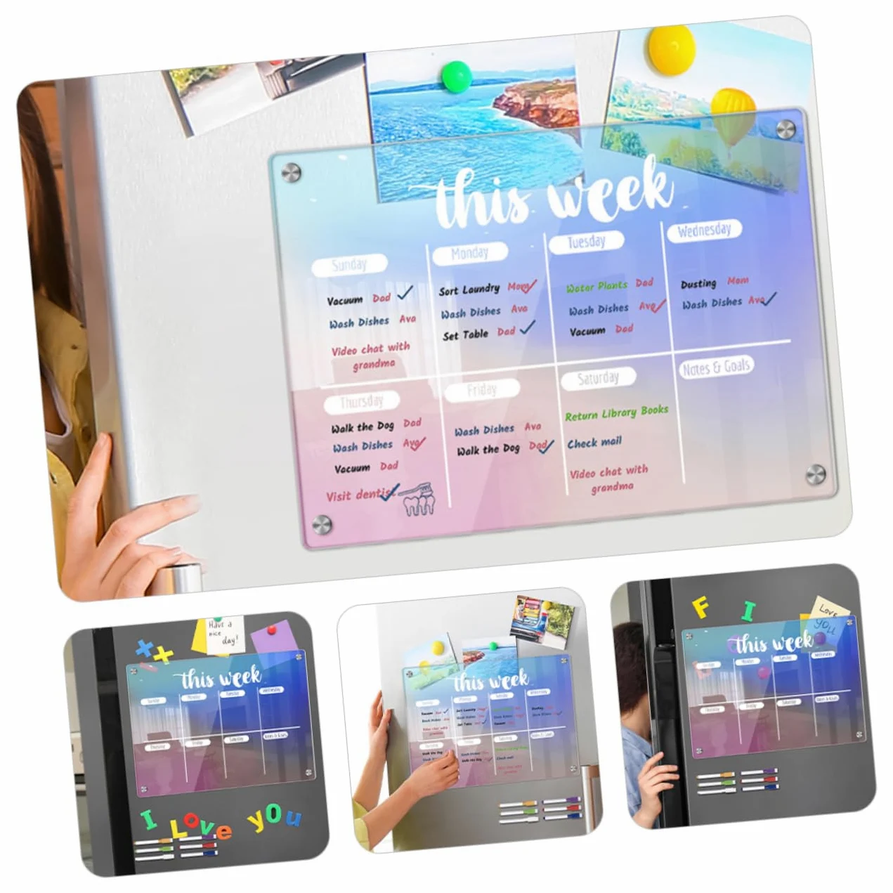 Planning Board Magnetico Settimanale in Acrilico, Set 7 Pezzi | Promemoria Giornalieri, Aderisce al Frigorifero, Superficie Cancellabile a Secco, Non Lascia Residui