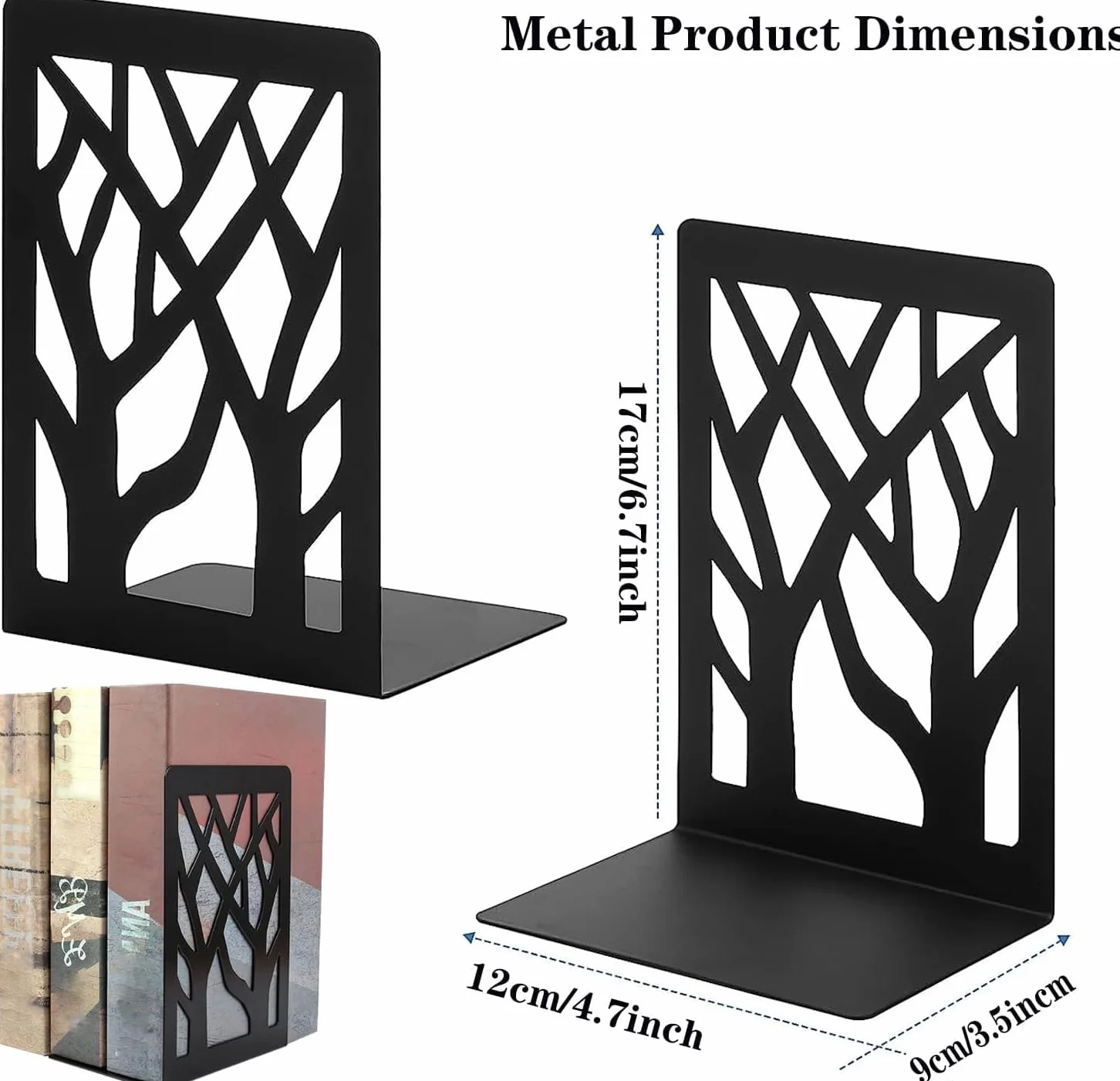 Fermalibri in Metallo per Scaffali, Bookends con Antiscivolo, Bianco