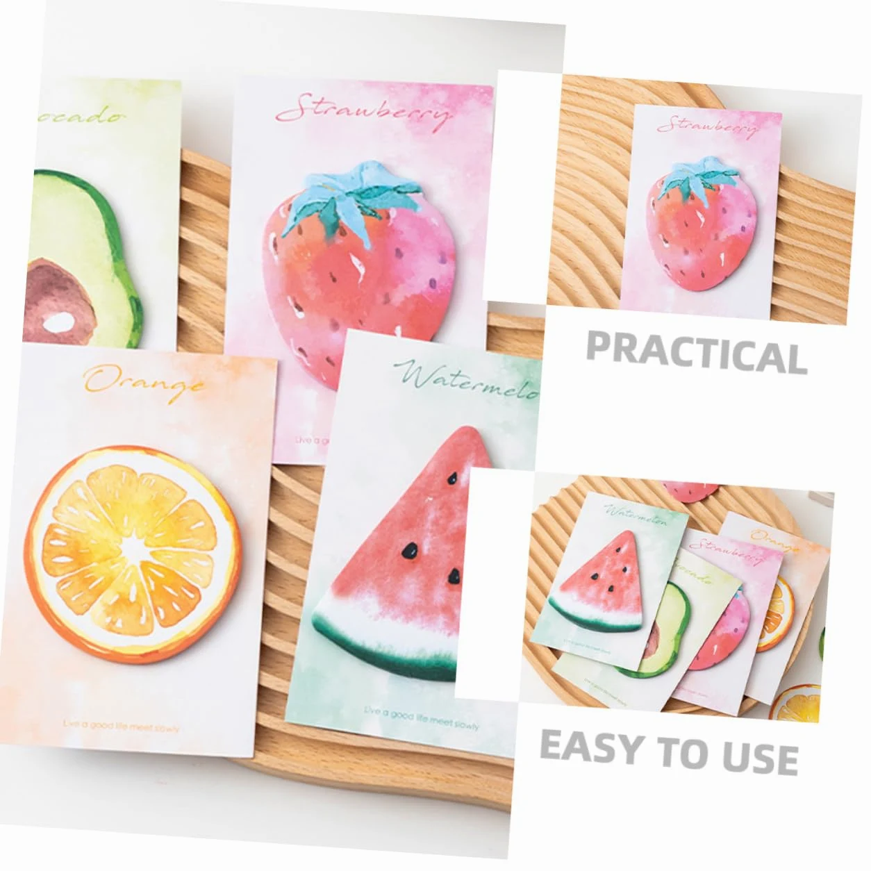 HOMSFOU 5 Pezzi 8 Note adesive a forma di frutta colorato divertente pastiglie adesivi per note multifunzione adesivi promemoria portatili blocchi note autoadesivi Carta