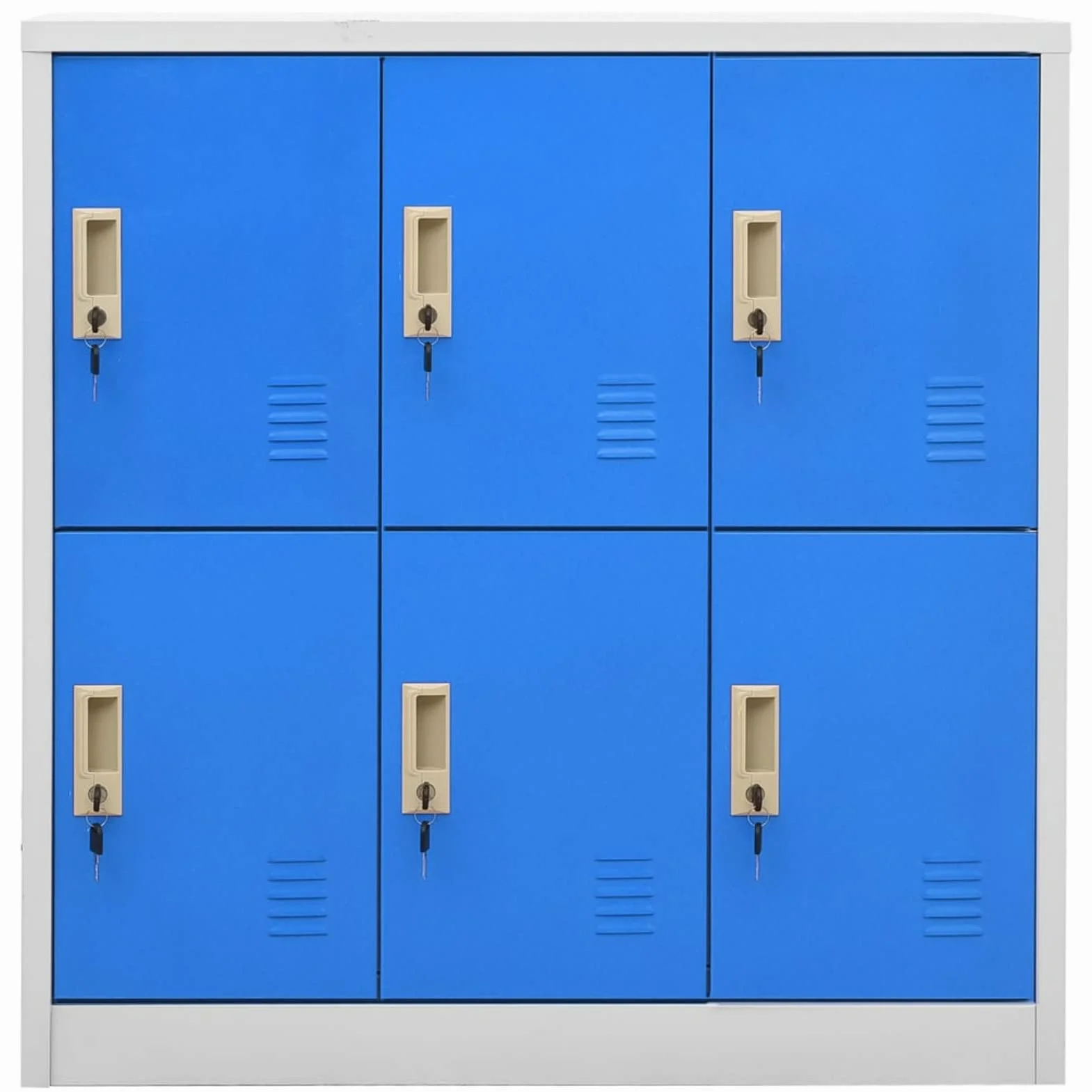 Armadietto Spogliatoio Armadio Metallico con 6 Scomparti Armadietto con Chiave, Armadietti Organizzatore in Acciaio per Scuole e Uffici, Grigio Chiaro e Blu 90x45x92,5 cm