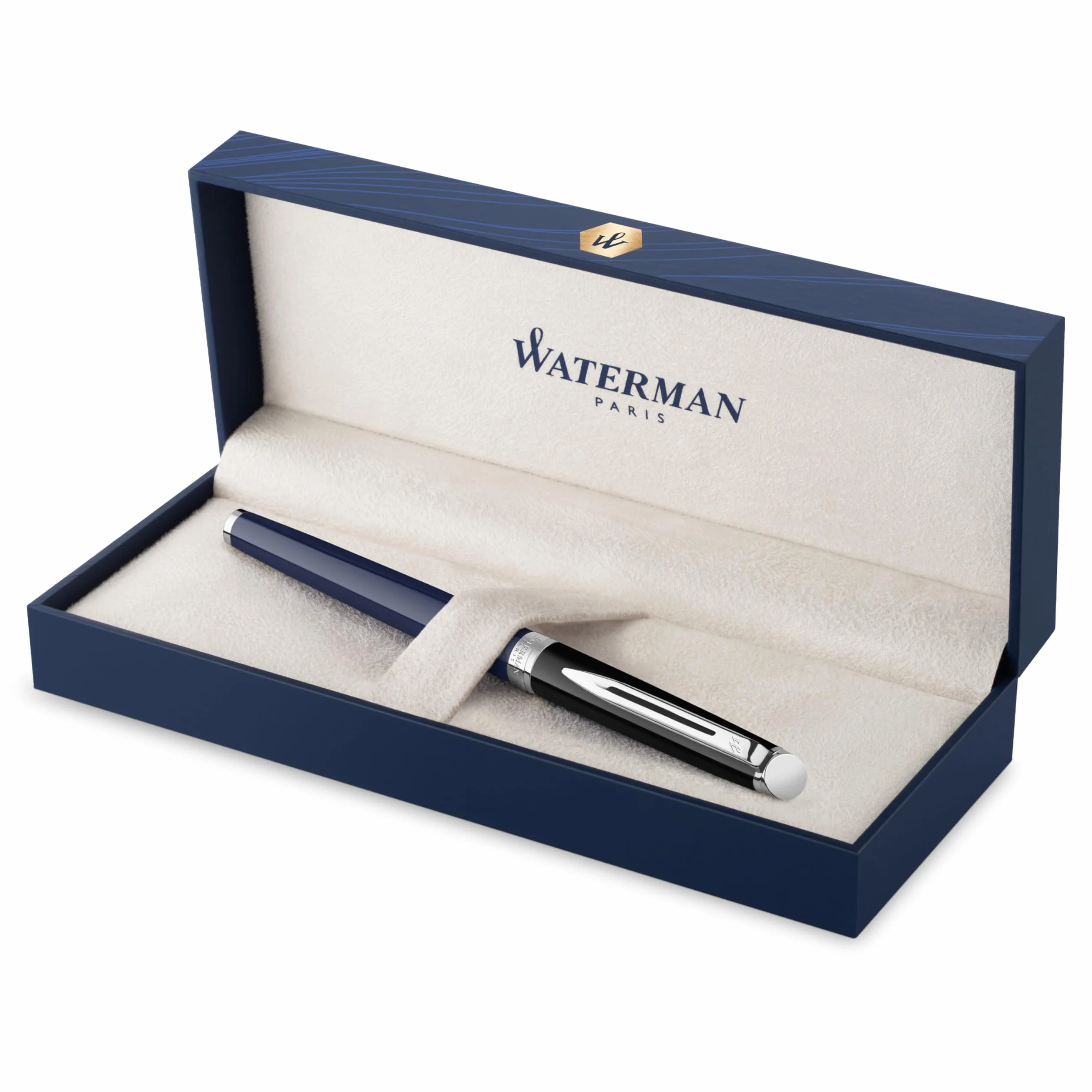 Waterman Hémisphère Penna roller | laccatura nera e blu con puntale rivestito in palladio | punta sottile | Inchiostro nero | confezione regalo