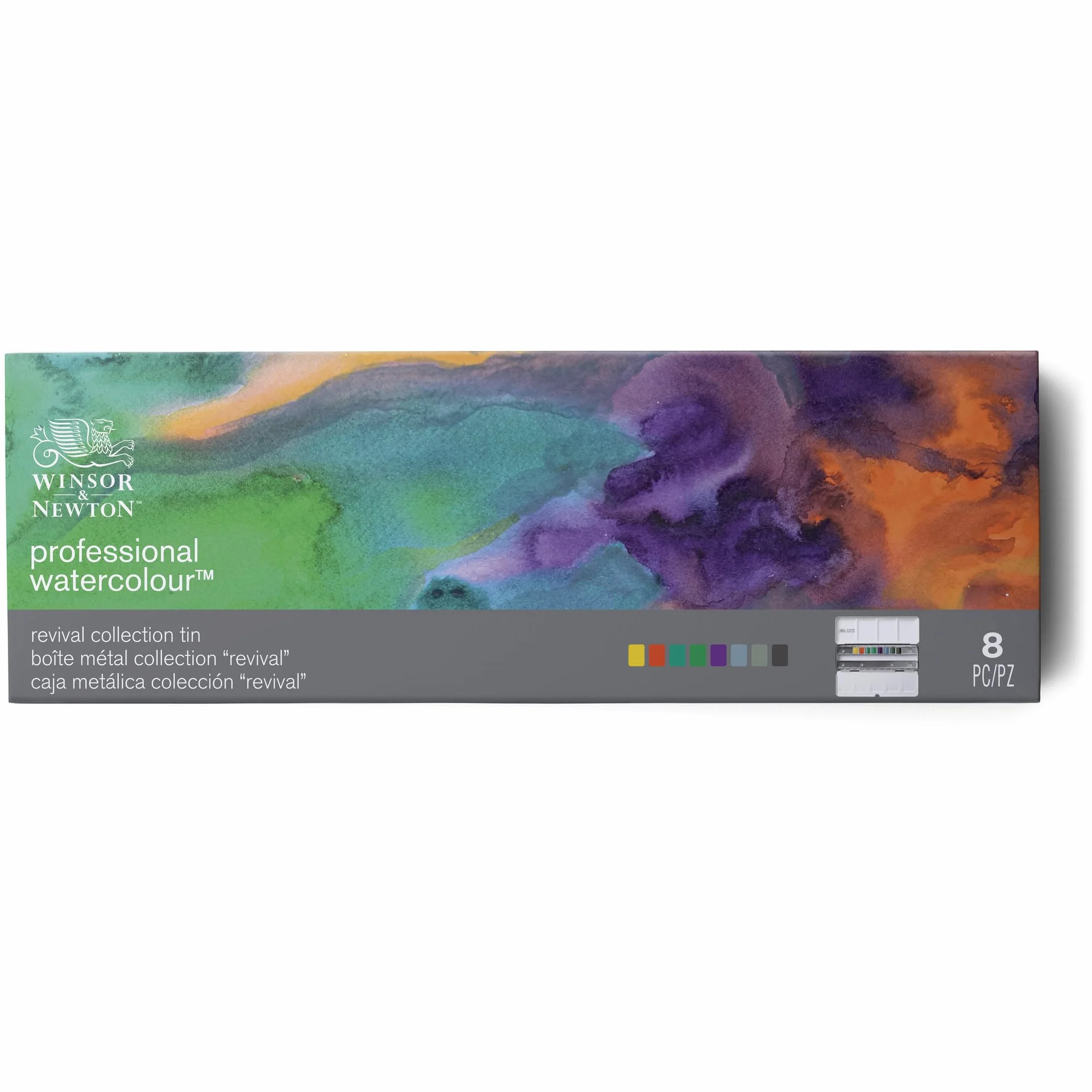 Winsor & Newton 0190824 Matite professionali per acquerello, Scatola di metallo, Collezione Revival - Set di 8 mezzi godet