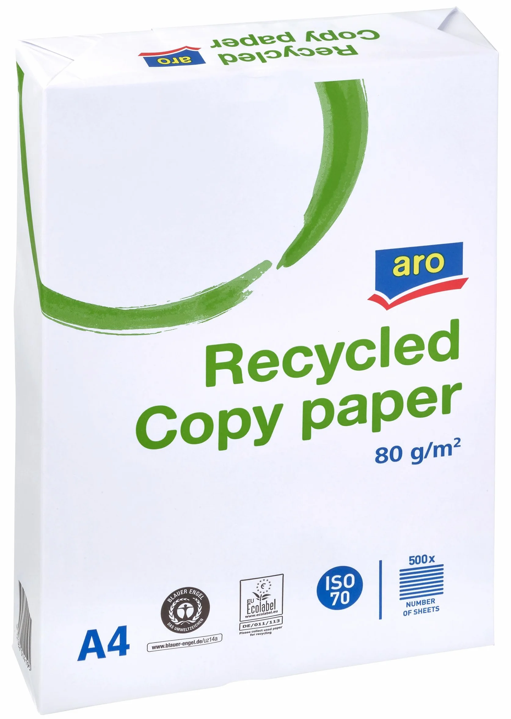 aro Carta riciclata per fotocopiatrice A4, 2500 fogli (5x500), spessore: 80 g/m², multiuso, per stampante laser/inchiostro, attività commerciali, ufficio (Carta riciclata - grigia)