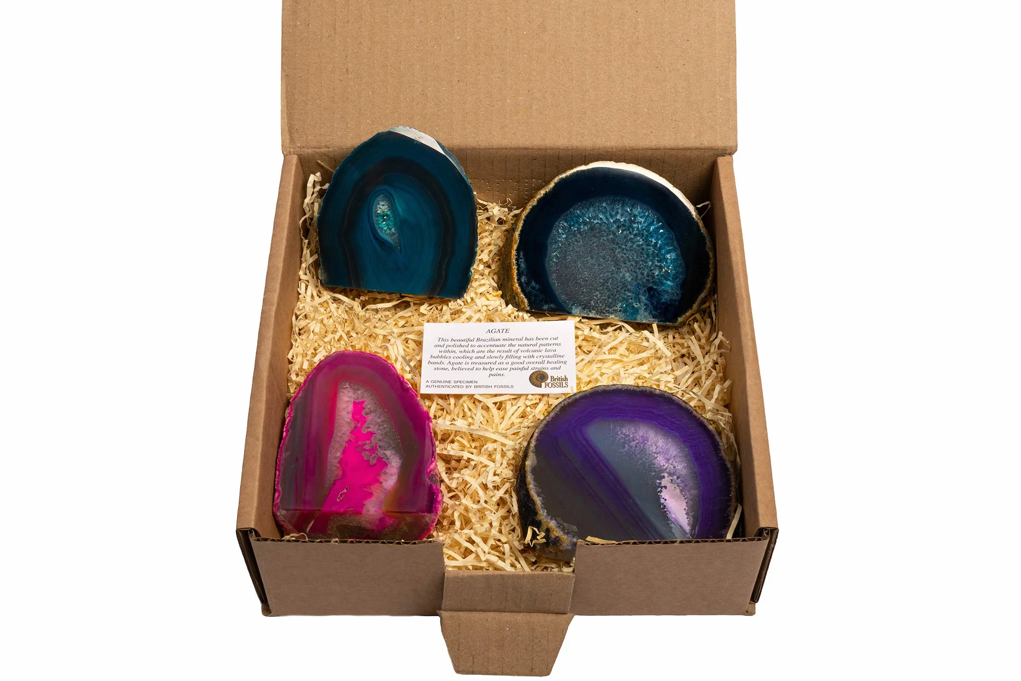 Ornamenti in vera agata brasiliana, in confezione regalo, colori misti, set di 4