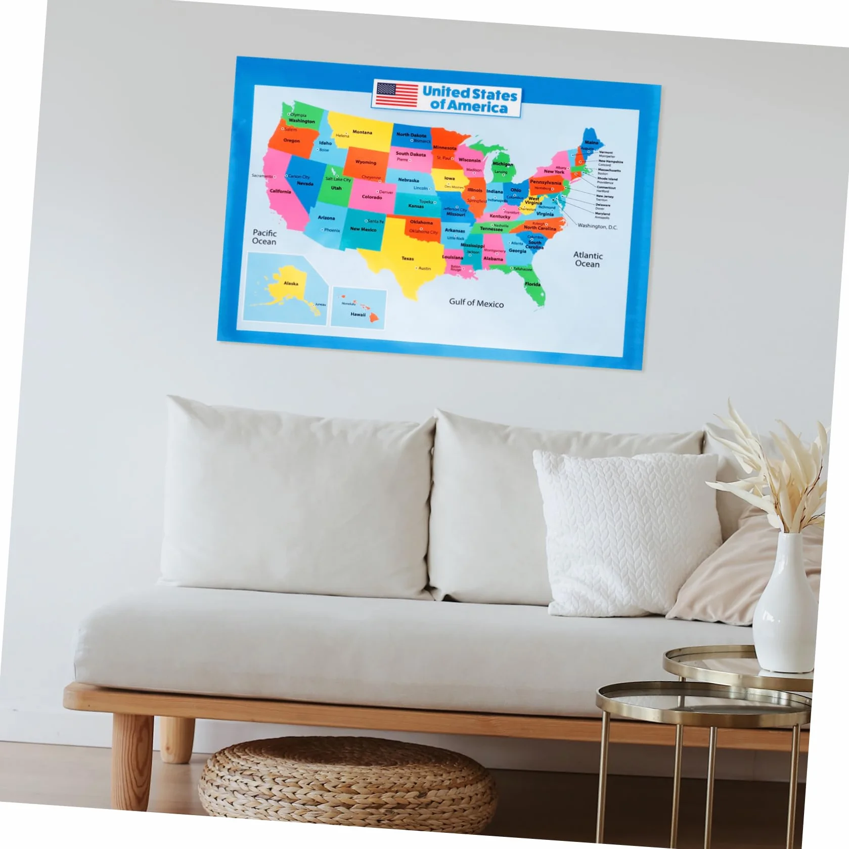 Veemoon Poster Educativo Mappa Del Mondo e Stati Uniti 40x60 Cm Set 2 Pezzi
