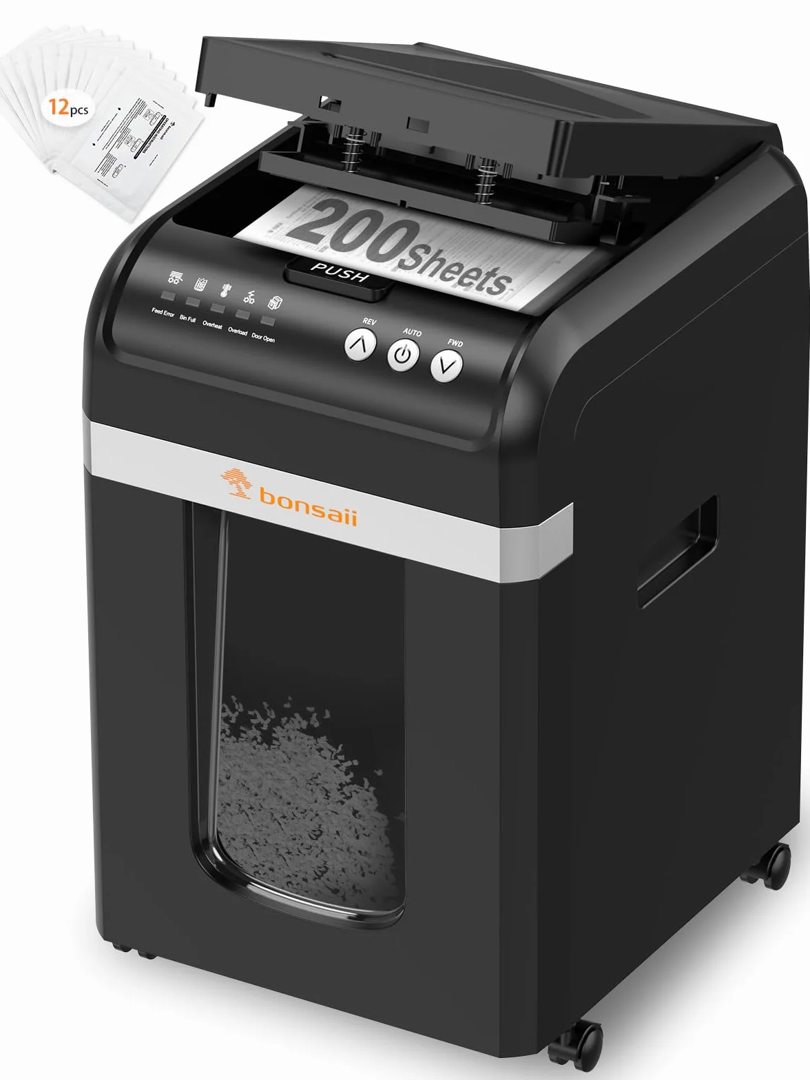 Bonsaii Distruggi documenti con Alimentazione Automatica da 200 Fogli, 60 Minuti di Funzionamento Continuo, Taglio a Frammento P-4, Cestino da 31L, Silenzioso e Ideale per Ufficio, C283-A