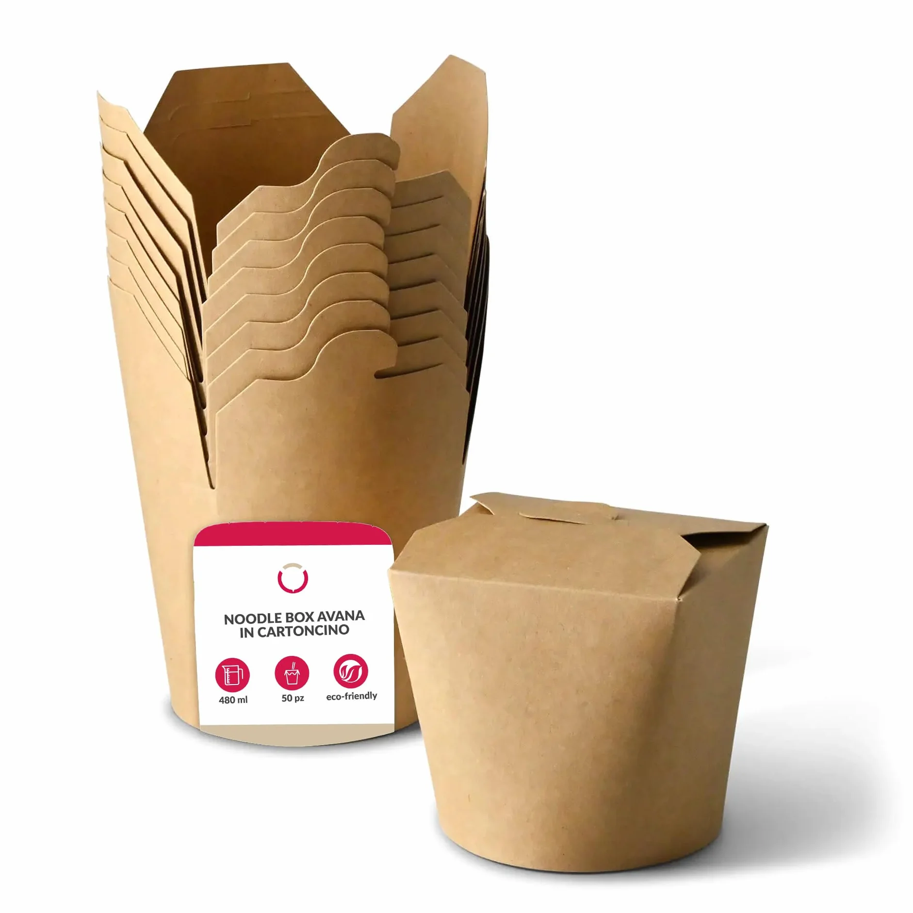 AVANA Scatole Noodles 480 ML cartoncino per asporto delivery take away riciclabile bio marroni