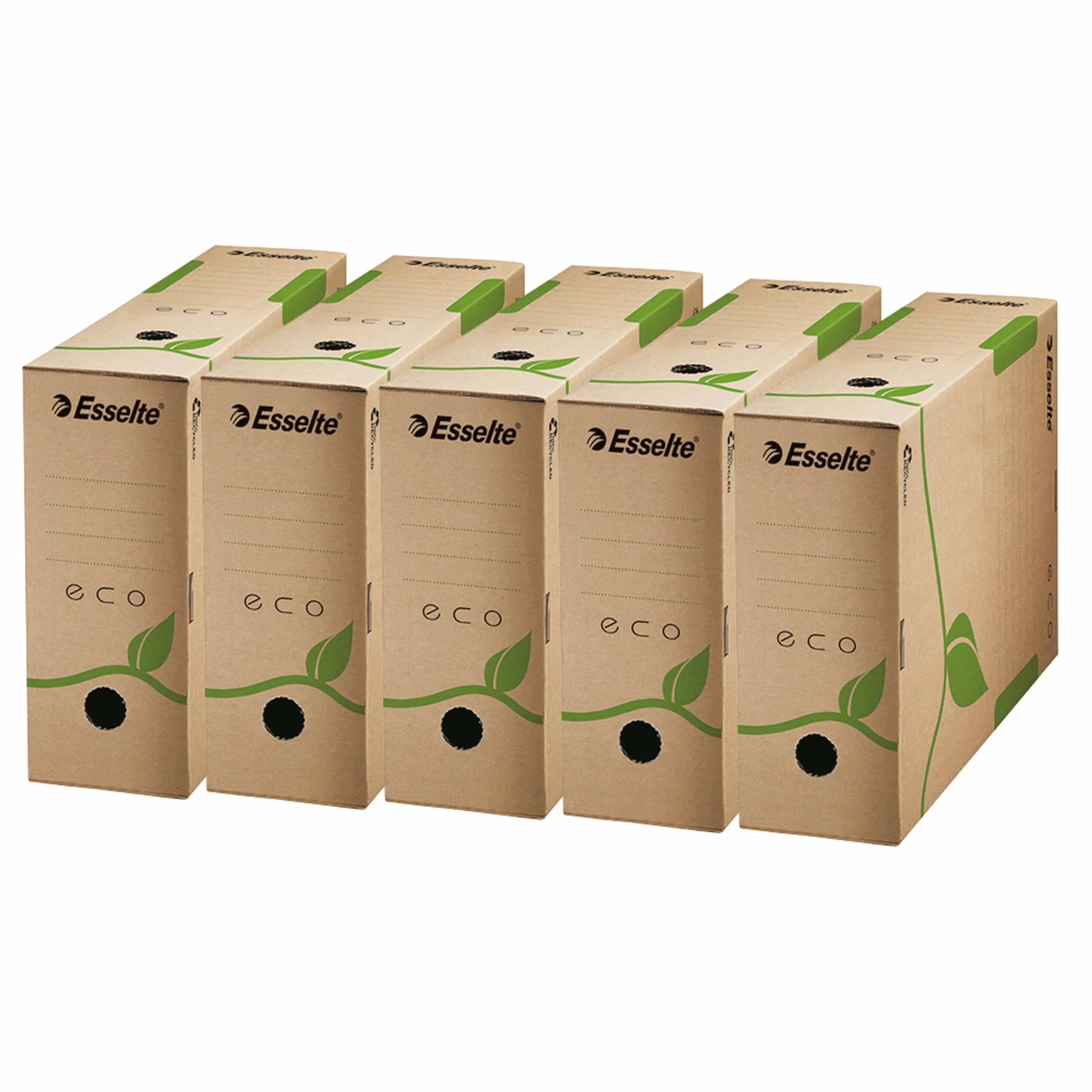 Esselte Ecobox Scatola archivio Eco, Dorso 10 cm, Per formato A4, Cartone ondulato riciclato al 100%, 10 x 32.7 x 23.3 cm, Marrone (Ocra), 25 pezzi, 623917