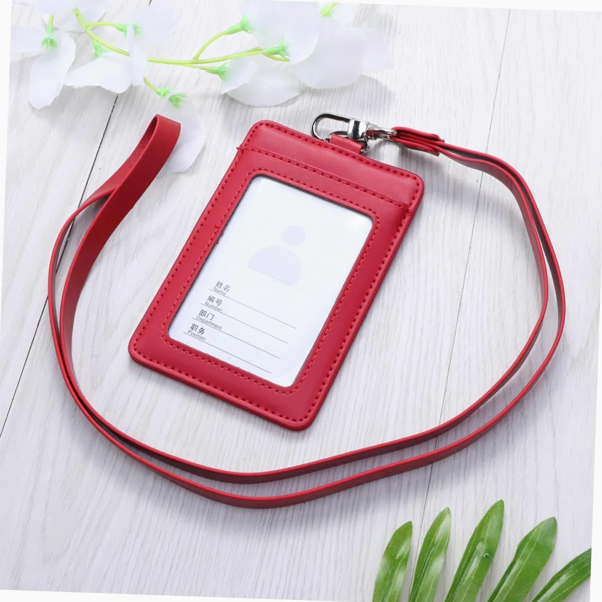 Tofficu Porta Badge Verticale Da 3 Pezzi Con Custodia in Pelle Porta Badge Con Cordino Clip Girevole Rosso