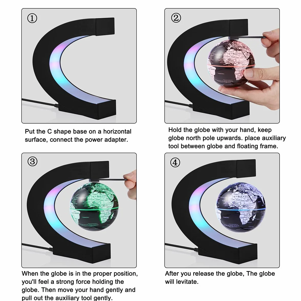 Magnetico Levitazione Galleggiante Mappa del Mondo Globo Multi-Color Cambiando Rotante Globo Levitante con Luci LED Ufficio Casa Decorazione Gadget per Amico Insegnante Business Compleanno Regalo
