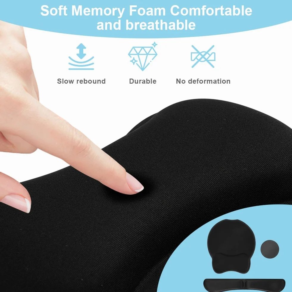 Tappetino per Mouse e Tastiera con Poggiapolsi Memory Foam Antiscivolo 3 in 1