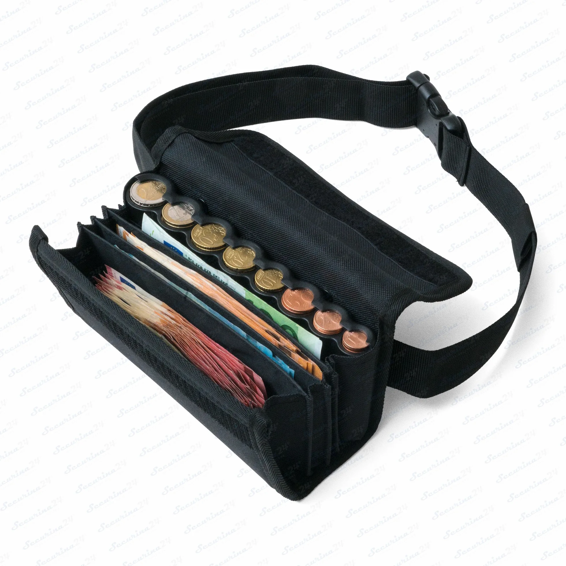 Borsa da Cameriere - Portafoglio di cameriere incl. 8 scomparti cambiamonete euro con laccio – misure della borsa 20,5 x 6,5 cm x 10,0 cm - Securina24® (black)