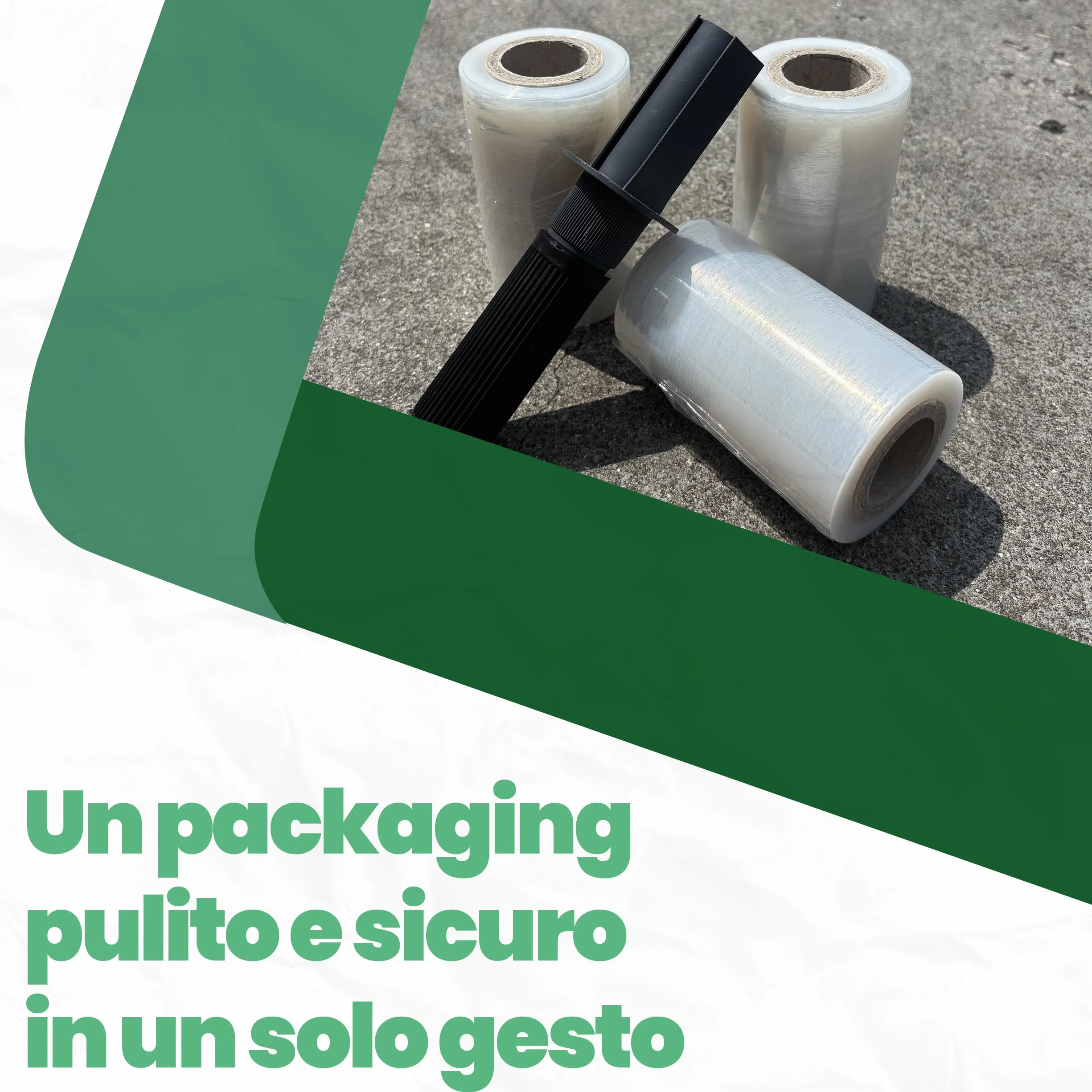 Plastisak - Pellicola Imballaggio Trasparente H 12,5 cm, Cellophane Estensibile Versatile per Pallet, Imballaggi e Copertura Igienica – Kit da 10 Rotoli e Manico Ergonomico