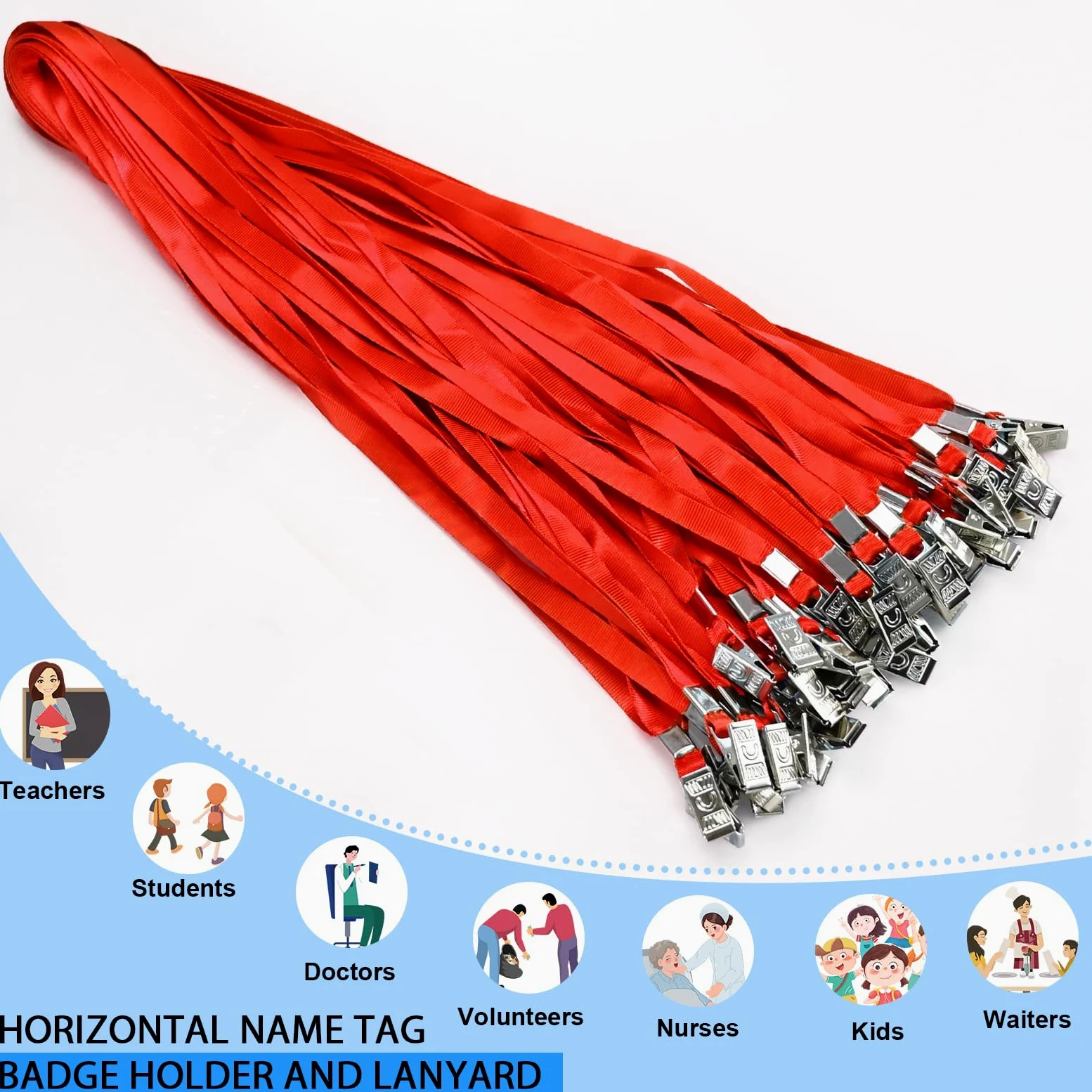 Confezione da 50 porta badge verticali in plastica trasparente e 50 cordini, impermeabili, con cordino, per adulti e bambini, ufficio, scuola (rosso)