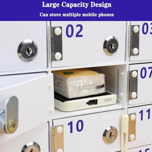 Armadietto da parete per telefono con serratura, design a 50 scomparti con numeri digitali, supporto sicuro per telefono cellulare per ufficio, scuola ed eventi, ideale per riporre dispositivi sicuri