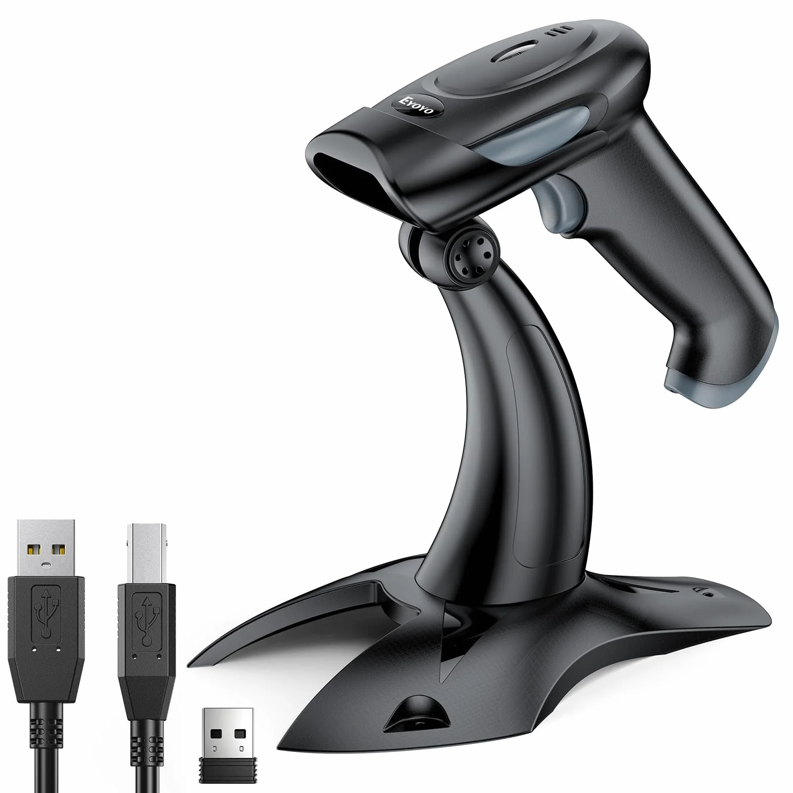 Eyoyo Eyoyo scanner di codici a barre wireless con supporto, 3-in-1 Bluetooth e 2.4G scanner di codici a barre wireless e connessione USB con cavo, compatibile con Windows, Pos, iOS, Android