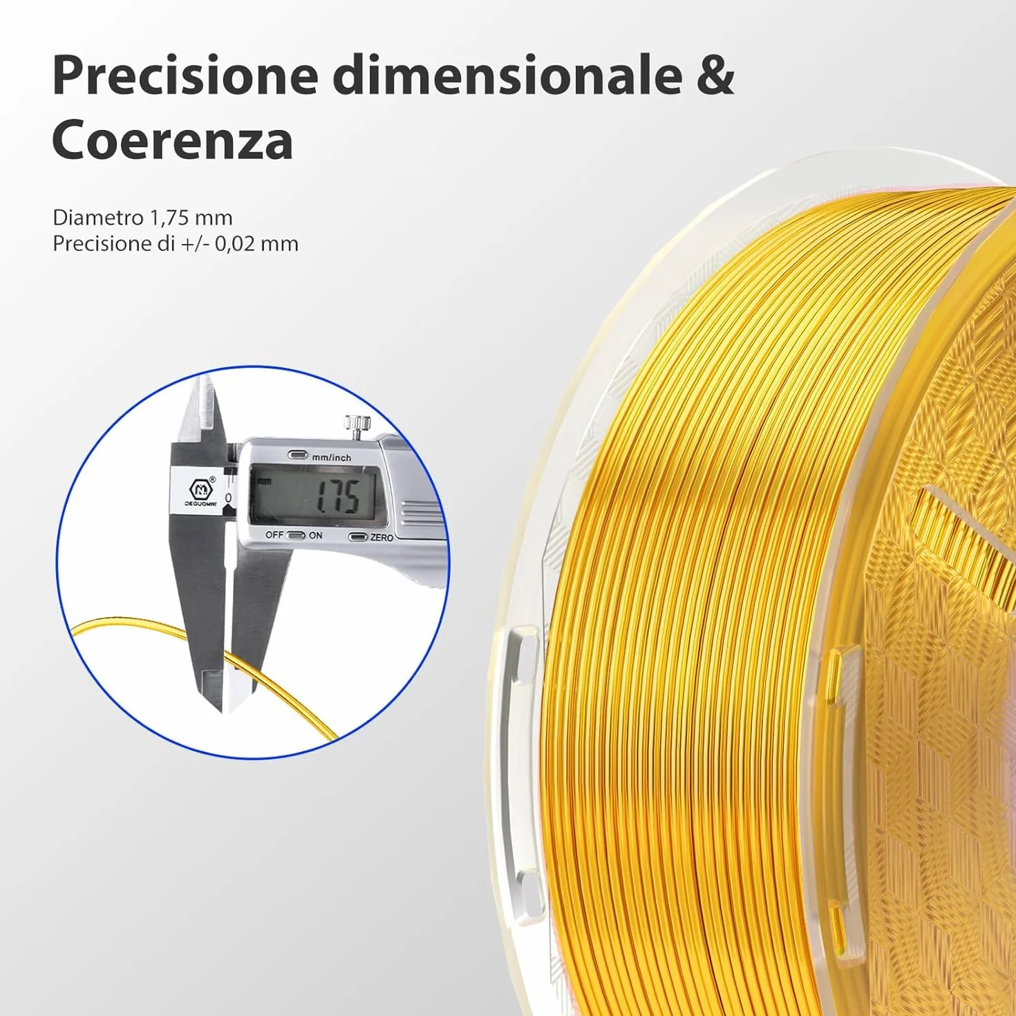ELEGOO Filamento PLA 1,75 mm Oro 1 KG, Precisione dimensionale +/- 0,02 mm per Stampante 3D FDM