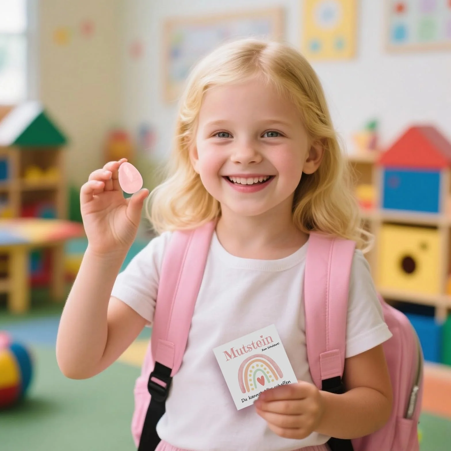 Mutstein Pietre portafortuna regalo inizio scuola 2026 con biglietto auguri confezione regalo rosa