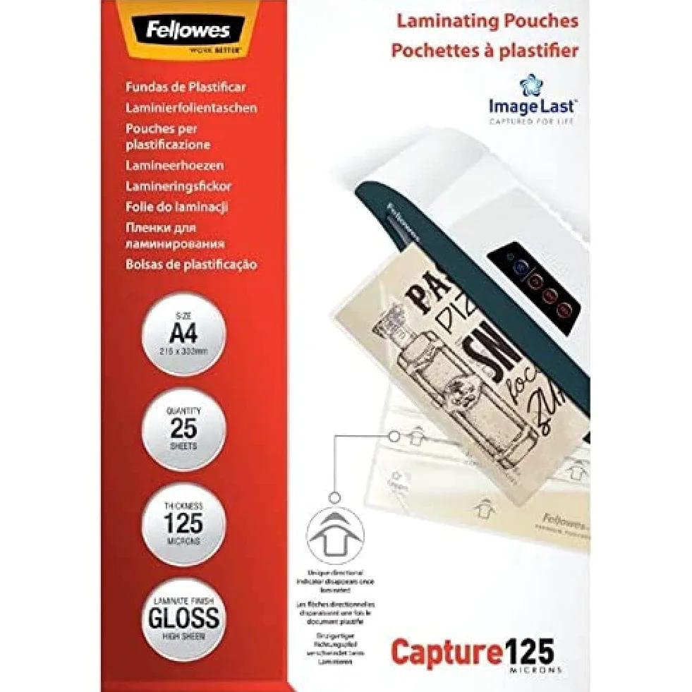 Fellowes Plastificatrice Sola A4 - Buste per Plastificare 125 Micron con Fogli Lucidi per Uso Domestico
