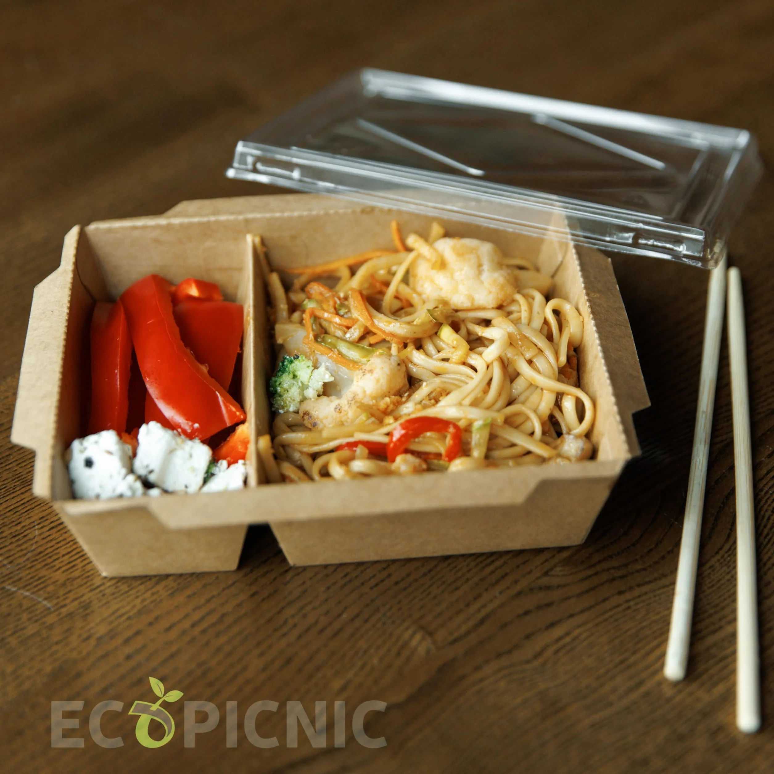 Lanchbox Carta Kraft Coperchio Trasparente 2 Scomparti 1600 ml Confezione 50 Pezzi Scatole Alimenti Asporto