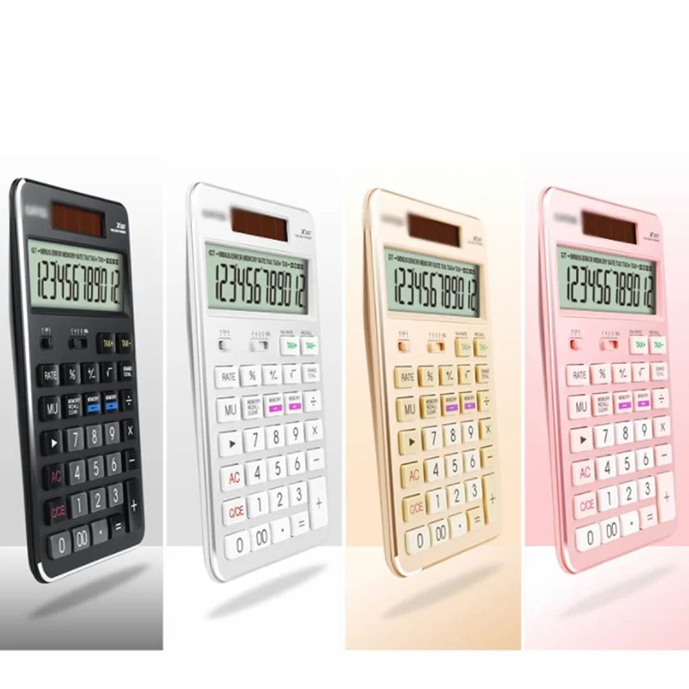 Calcolatrice da Ufficio, Calcolatrice da Tavolo, Calcolatrici da Tavolo con Funzioni Standard Display LCD a 12 Cifre Calcolatrice di Contabilità Finanziaria di Base ad Energia Solare (Color : Pink, Si