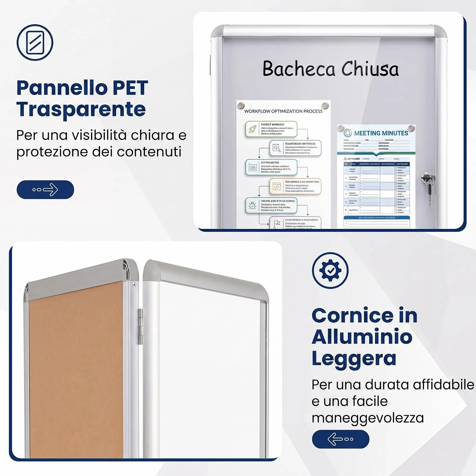 COSTWAY Bacheca Magnetica per Esterno, Bacheca da Parete con Lavagna, Pannello in PET Trasparente, Chiave e Telaio Leggero in Alluminio, per Ufficio, Condominio e Aziendale (Argento,66 x 51 cm)