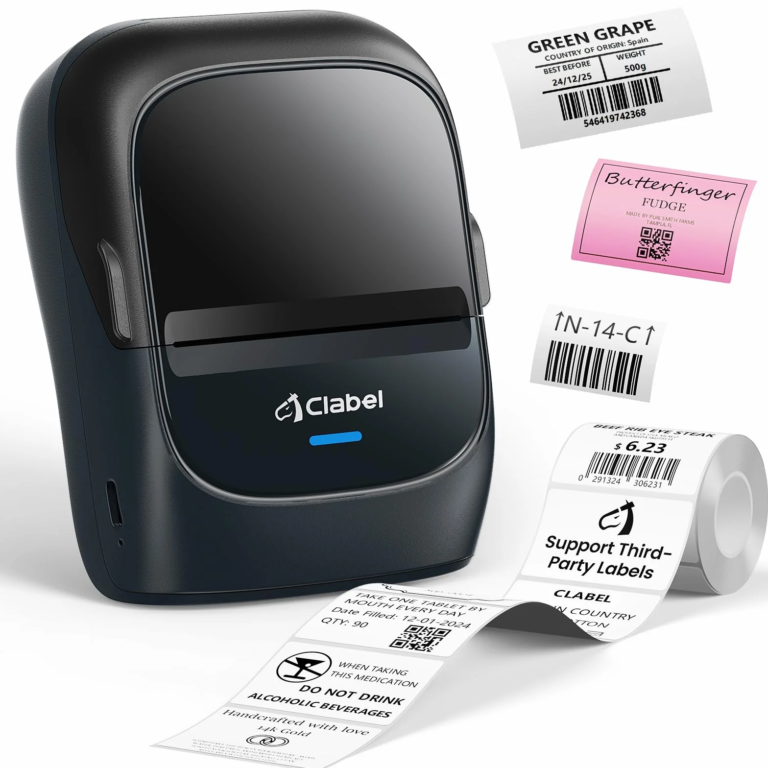 CLABEL Mini Stampante Etichette Portatile 221B Bluetooth Termica Etichettatrice Adesive Codice a Barre iOS Android Label Printer