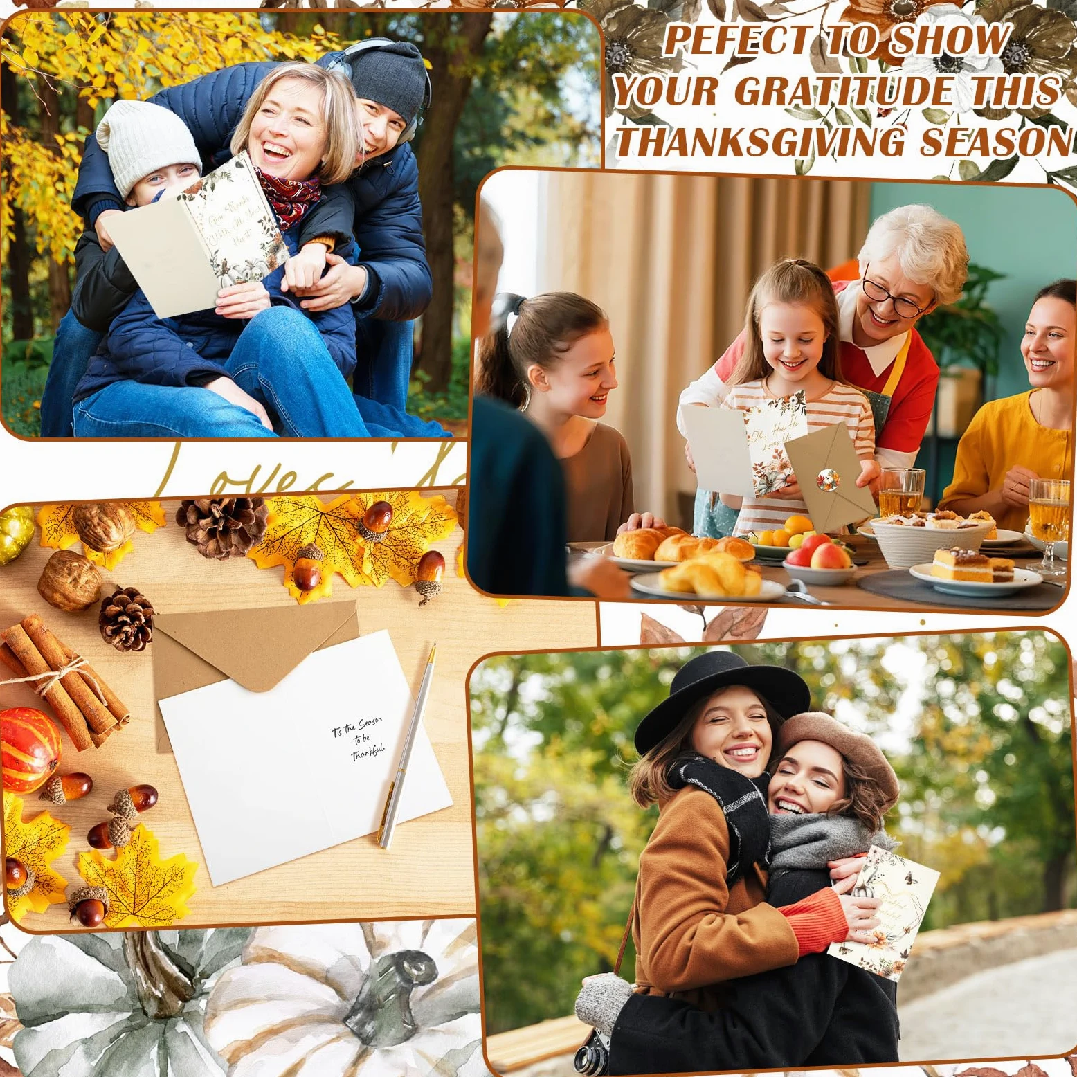 Motiskyy Set di 80 biglietti d'auguri con buste e 4 fogli di adesivi con zucca autunnale e girasole, biglietti di auguri per amanti, amici, familiari, dipendenti, colleghi, regali