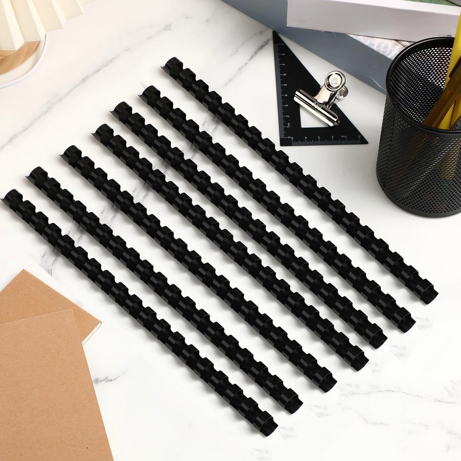 Confezione da 150 pettini per rilegatura in plastica, 19 anelli, dorsi per rilegatura a spirale, formato lettera, per quaderni, calendari, album fotografici (1,27 cm, nero)