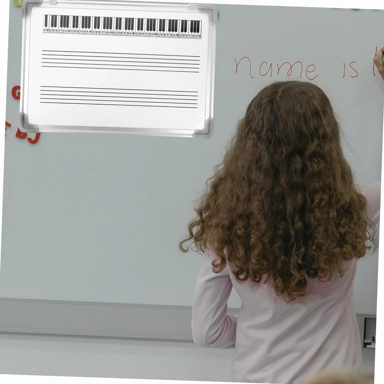Veemoon Lavagna Musicale Staff Whiteboard in Metallo Verniciato 60X40Cm Doppia Superficie Cancellabile Resistente per Insegnamento Musicale a Scuola e Casa Supporto da Muro