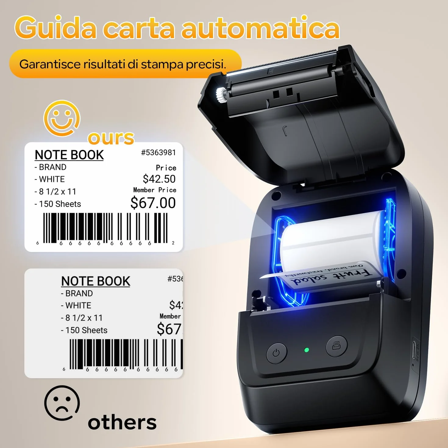 Memoking Etichettatrice Bluetooth con Etichette con 3 rotoli di etichette larghe,Stampante Etichette Adesive, Thermo Label Printer per codici a barre, logo, indirizzo, vendita al dettaglio, ufficio