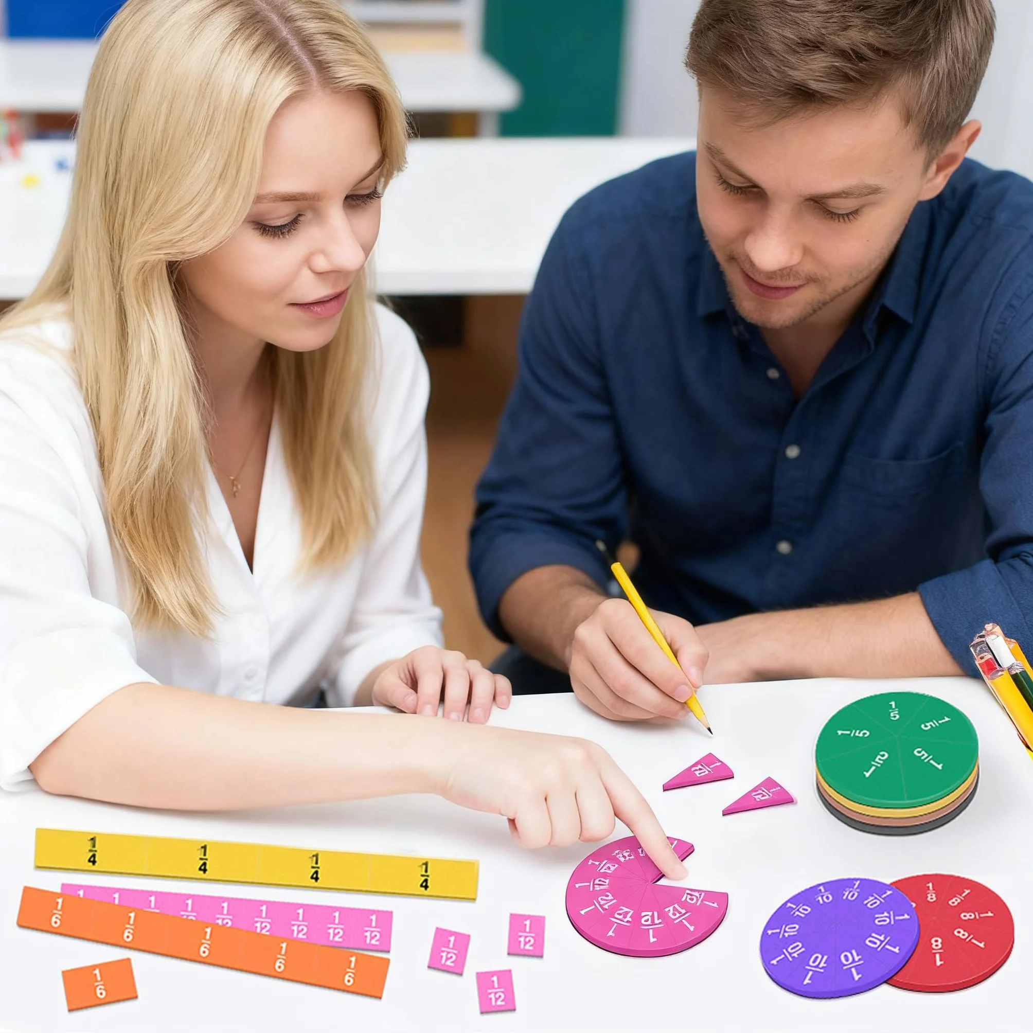 Meetory 102 Pezzi Piastrelle di Frazioni Magnetiche Cerchi di Frazioni Manipolativi Matematici per Scuola Elementare