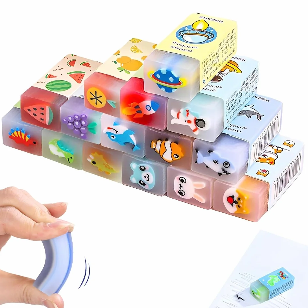 Set da 15 Gomme da Cancellare per Bambini - Motivi Carini Animali Colorati