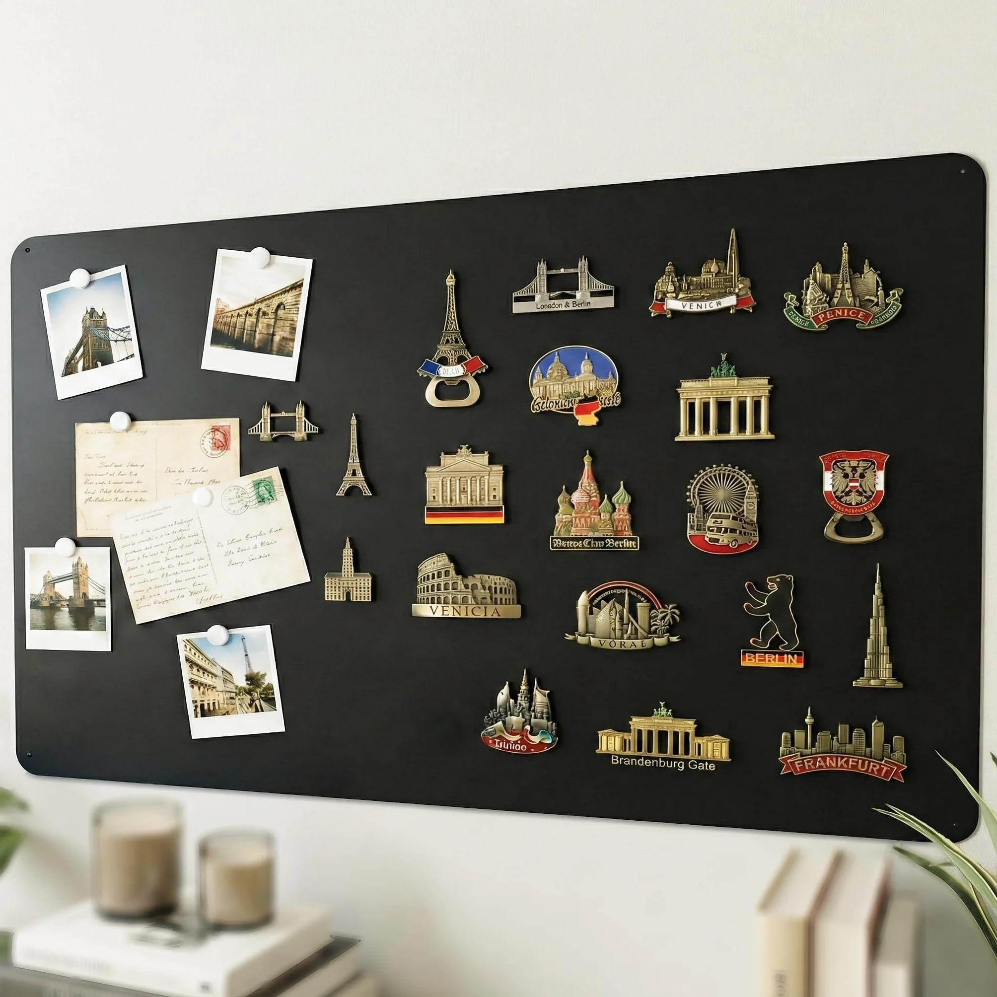 Lavagna Magnetica Nera Grande 60x90cm: Elegante Lavagna Magnetica | Parete Magnetica in Metallo per Magneti da Viaggio e Souvenir | Lavagna Decorativa per il Soggiorno per Appassionati