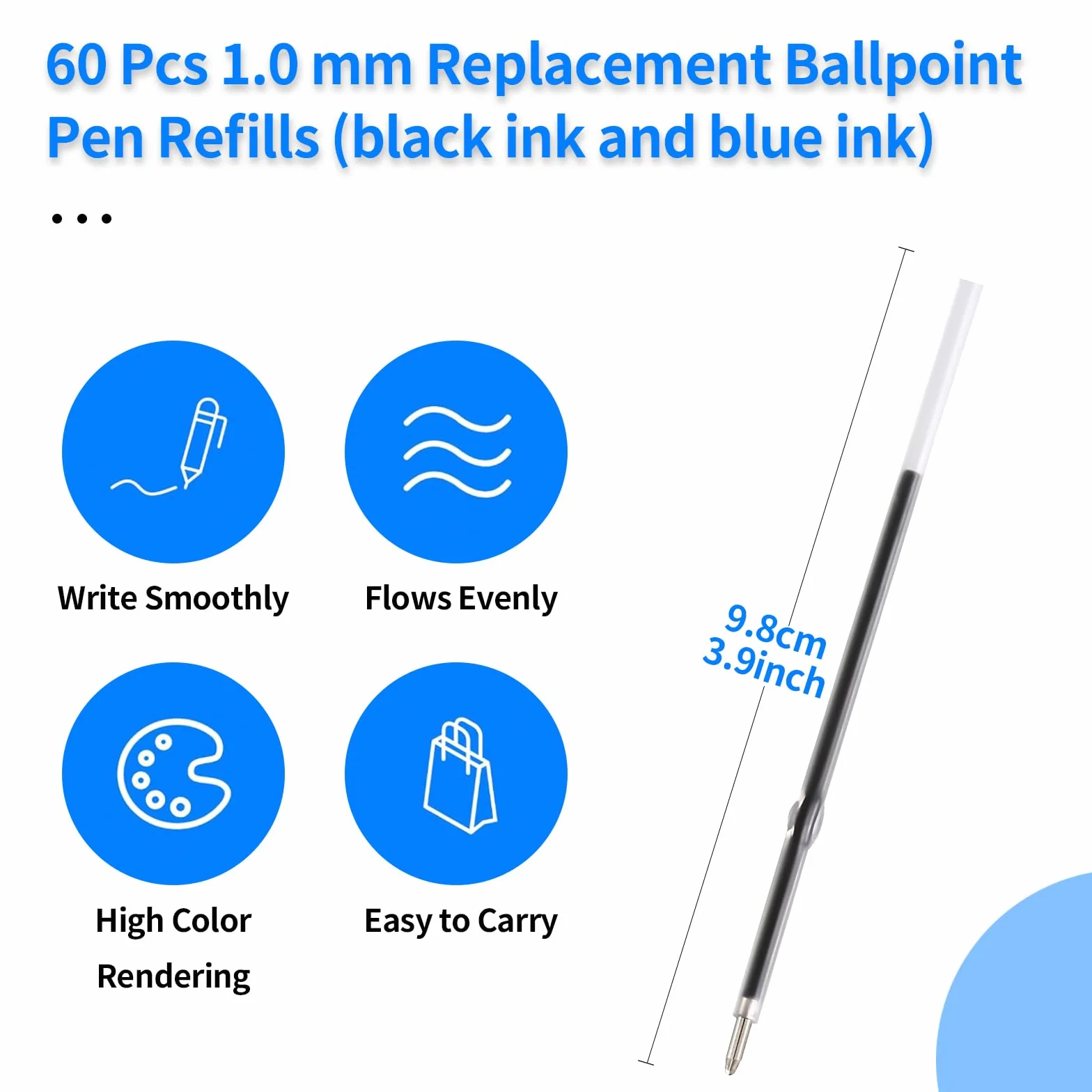 Set di refill penna a sfera 60 ricariche blu nero 1,0 mm 98 mm