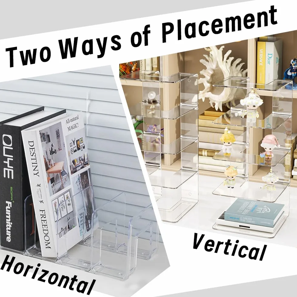 4Pezzi Portariviste in Trasparente, SHAIDOJIO Porta Libri da Scrivania in Acrilico-32cm, 4 Compartimenti Porta Libri, Fermalibri per Libreria per Libro Documenti Buste Borsa Bevande Soggiorno Ufficio